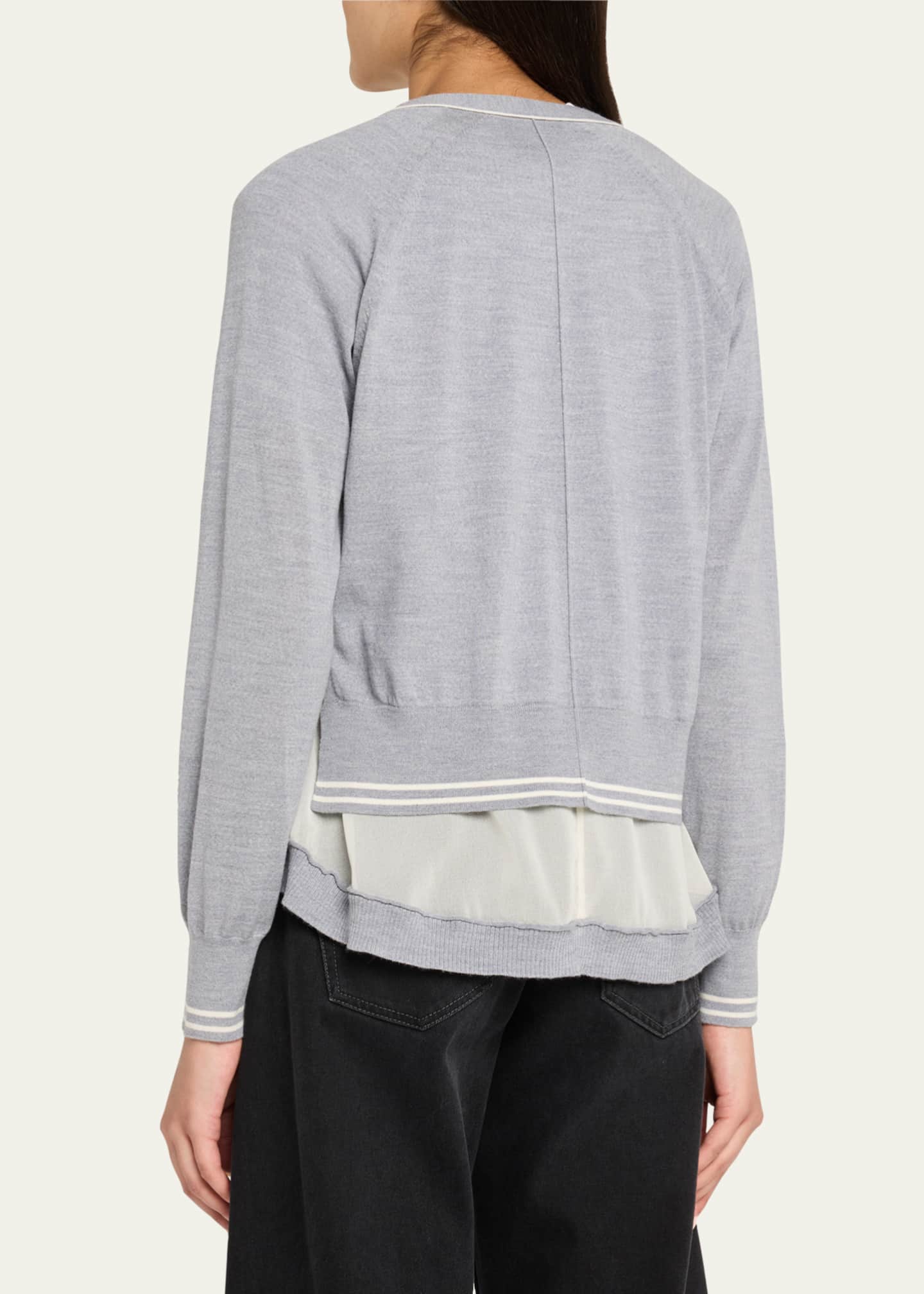 3.1 Phillip Lim Chiffon-Trim V-Neck Cardigan Image 3 of 5