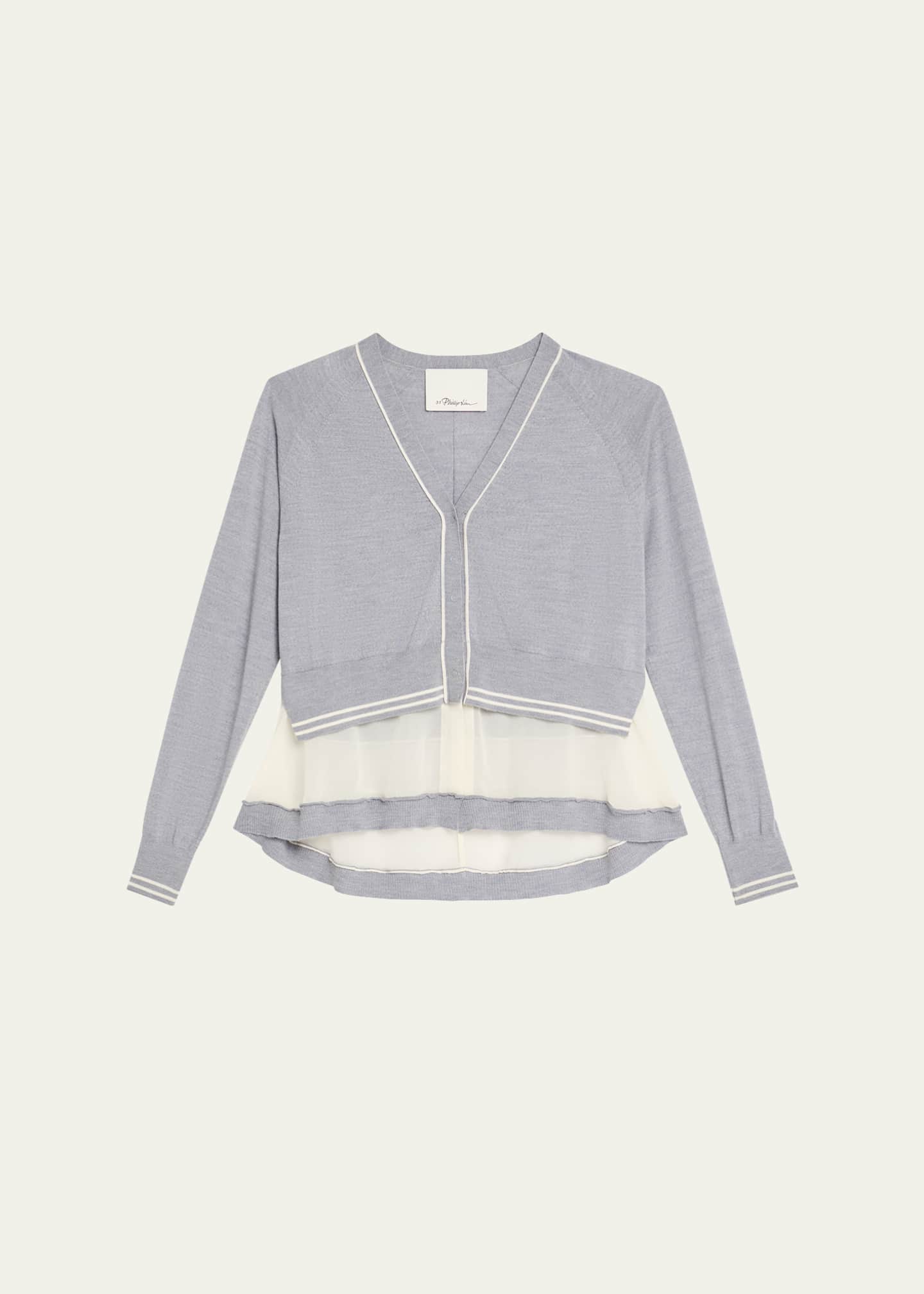 3.1 Phillip Lim Chiffon-Trim V-Neck Cardigan Image 1 of 5