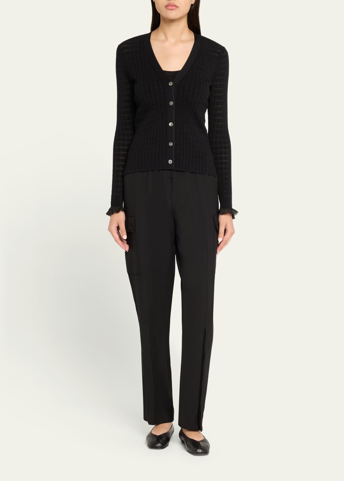 3.1 Phillip Lim Ruffle-Trim V-Neck Cardigan Image 2 of 5