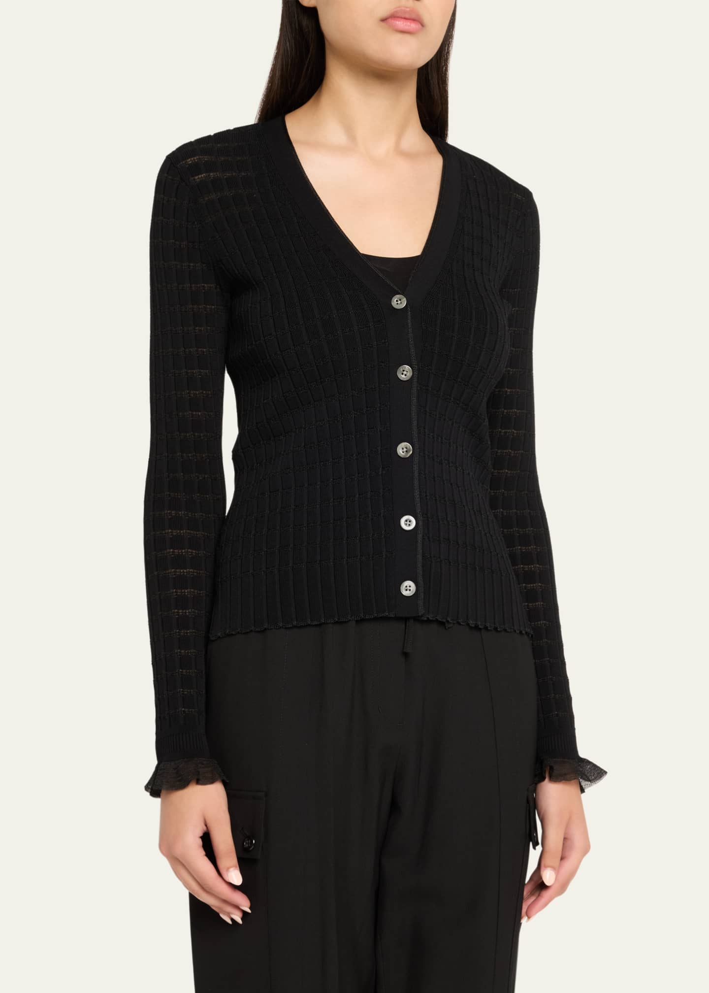 3.1 Phillip Lim Ruffle-Trim V-Neck Cardigan Image 4 of 5