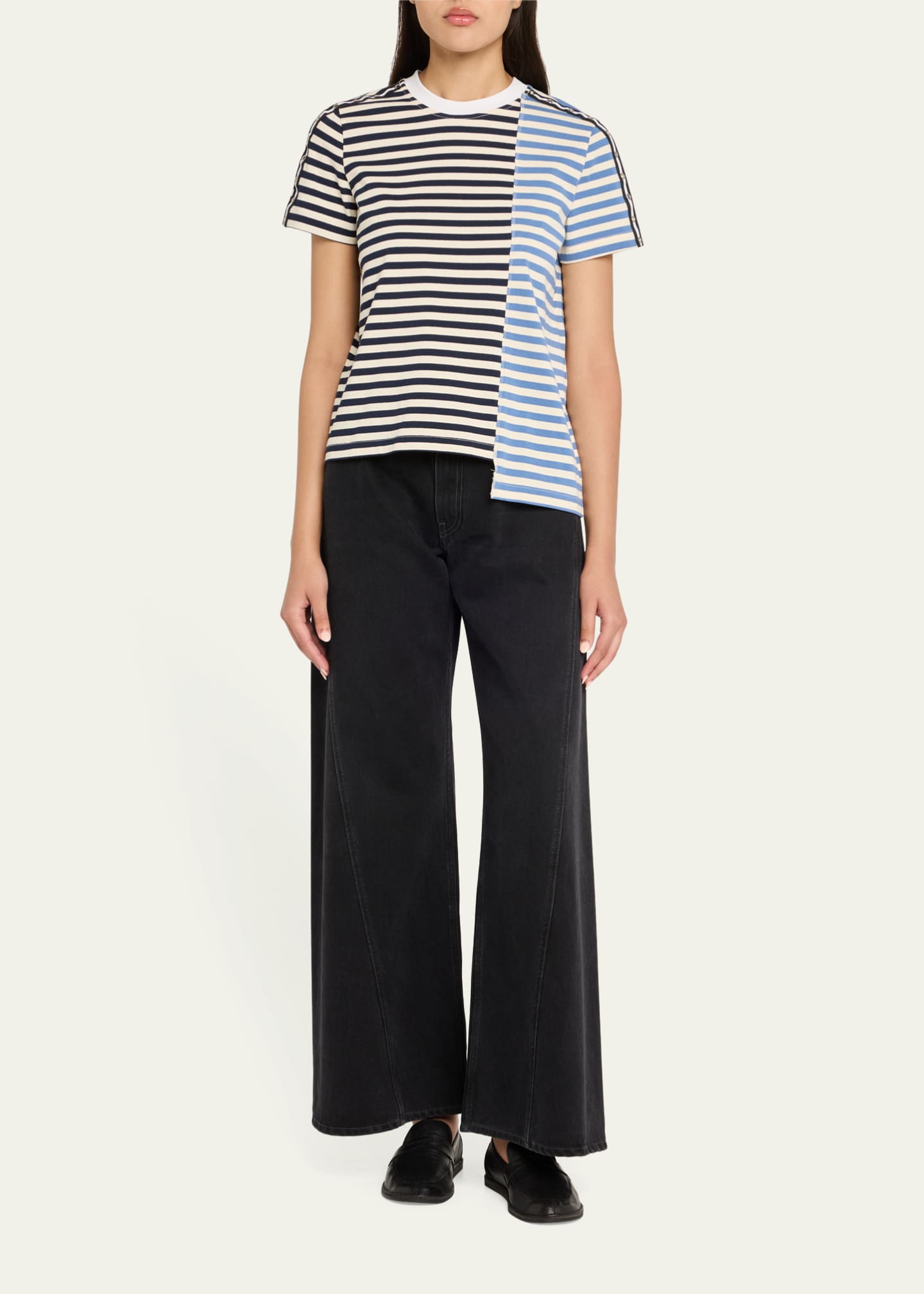 3.1 Phillip Lim Stripe Patchwork Crewneck T-Shirt Image 2 of 5