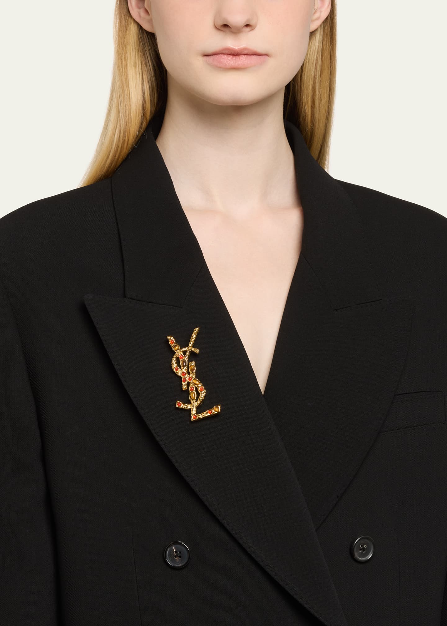 Saint Laurent Bejeweled Logo Brooch Image 2 of 4