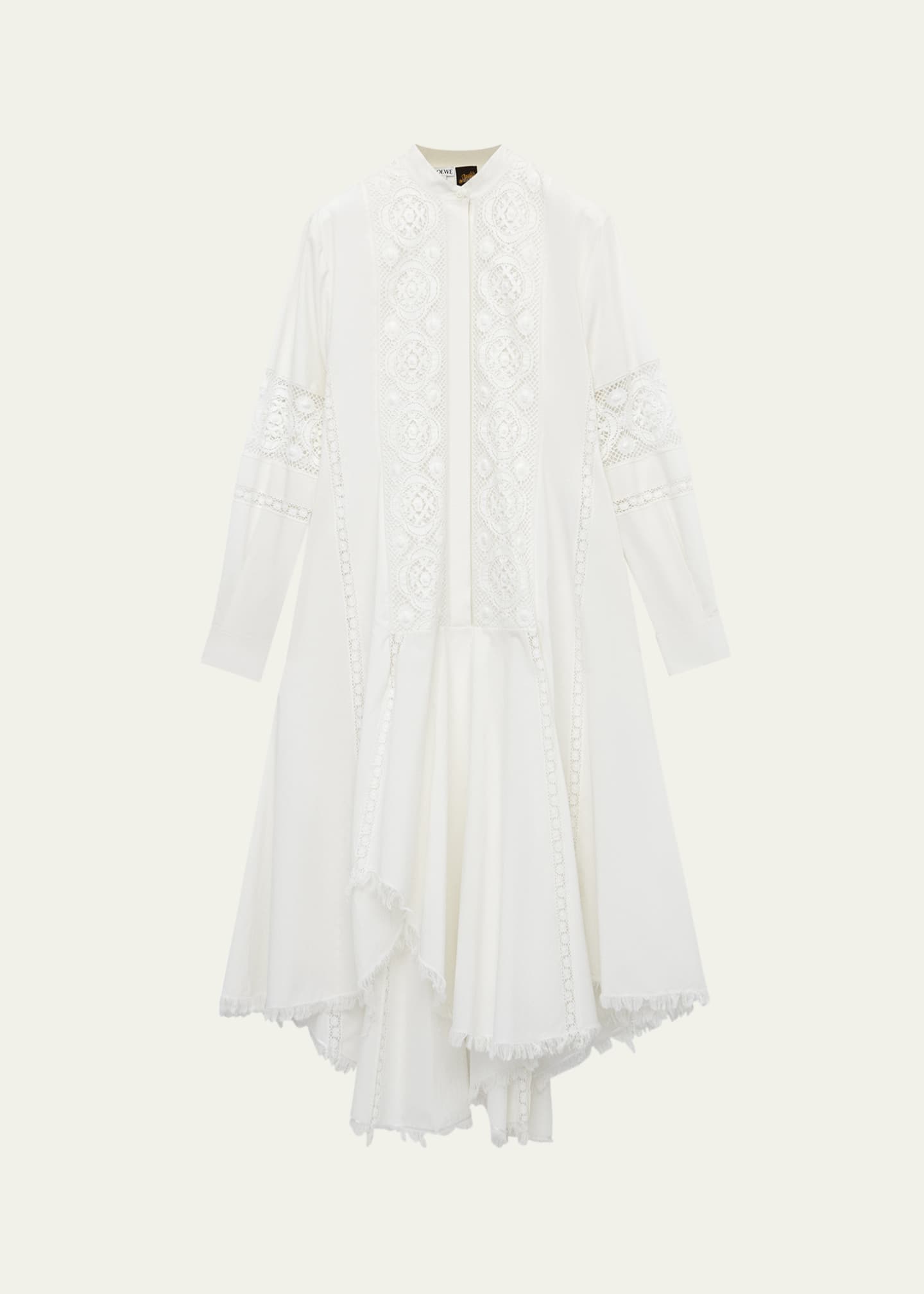 Loewe Floral Lace Fit-and-Flare Handkerchief Shirt Dress Image 1 of 2
