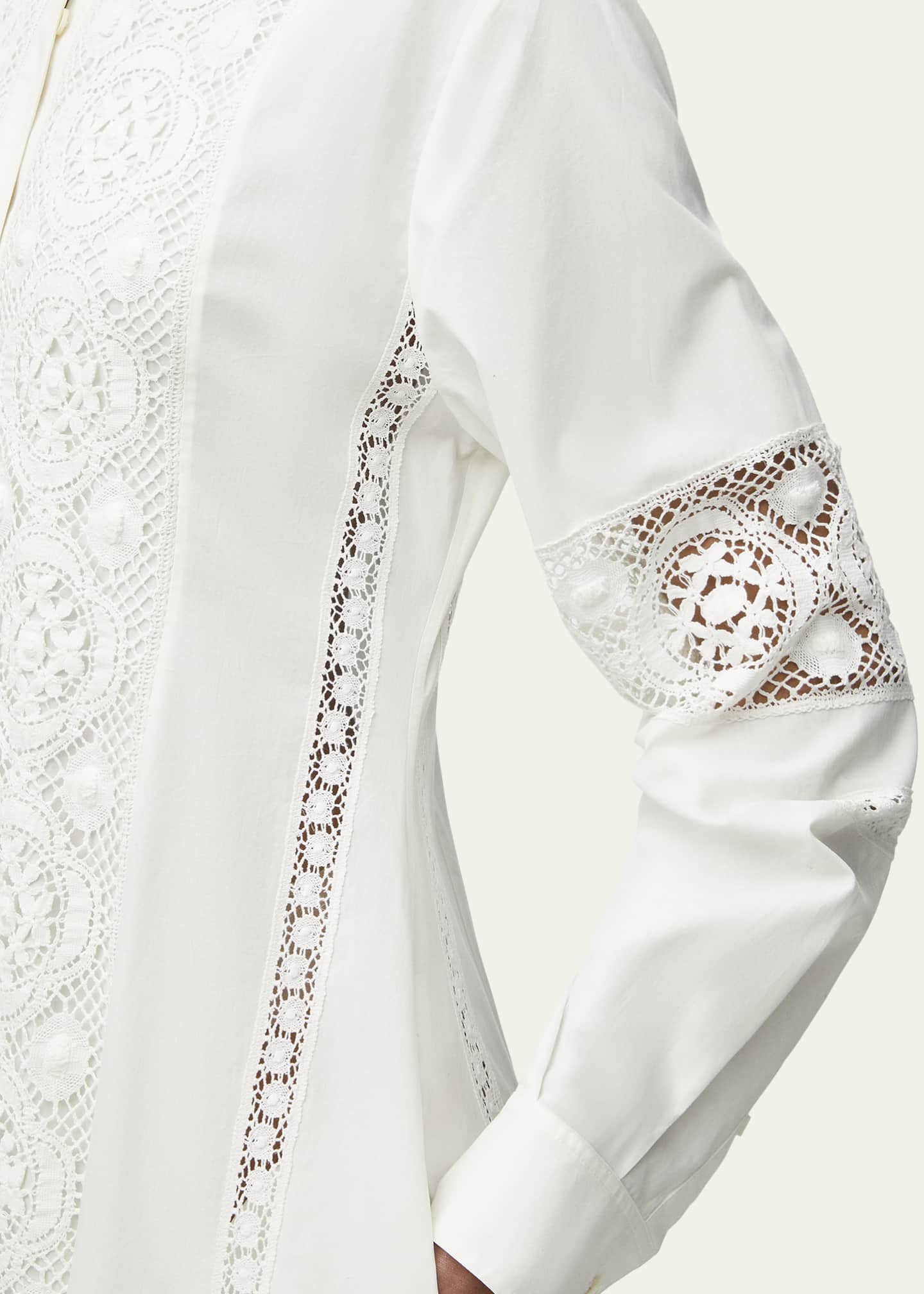 Loewe Floral Lace Fit-and-Flare Handkerchief Shirt Dress Image 2 of 2