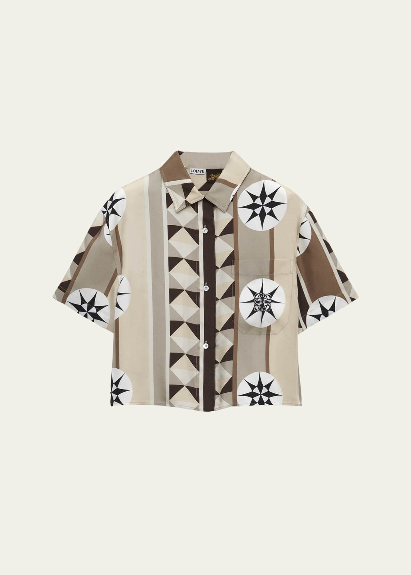 Loewe Scarf Print Cropped Boxy Silk Shirt Image 1 of 2