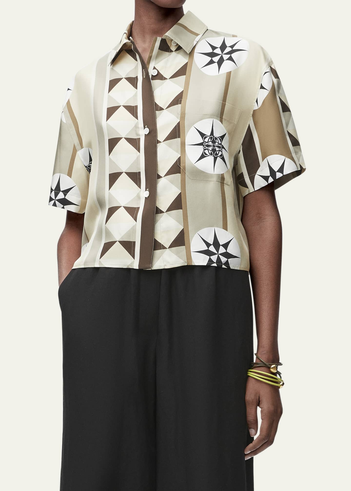 Loewe Scarf Print Cropped Boxy Silk Shirt Image 2 of 2