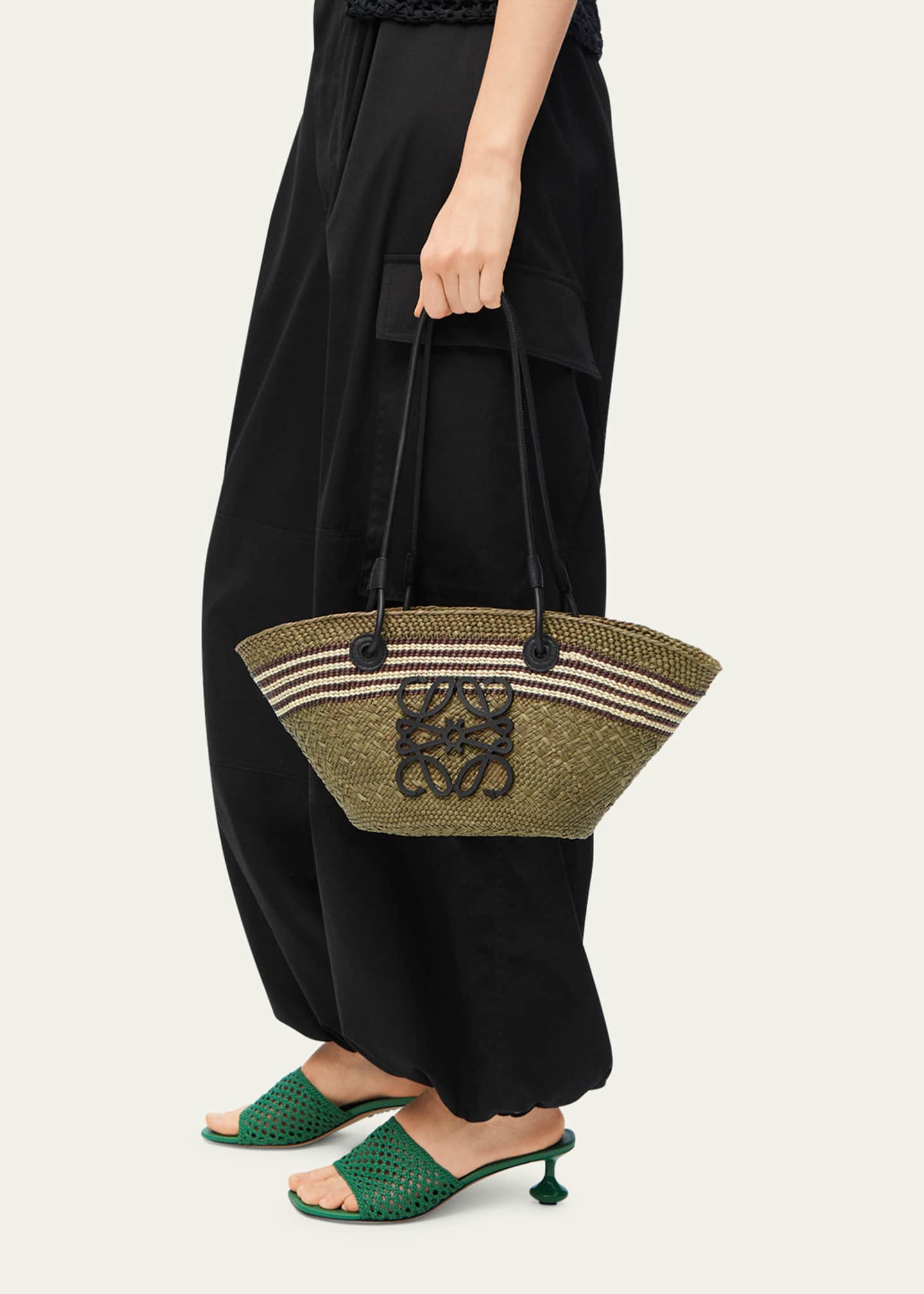Loewe Small Anagram Striped Straw Tote Bag Image 2 of 5