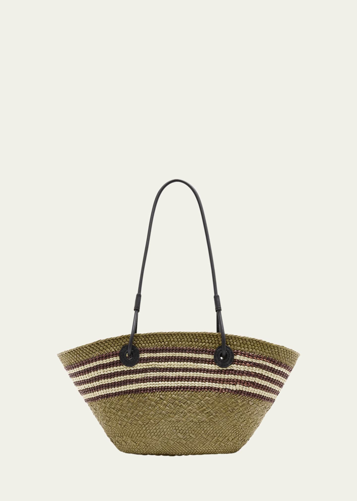 Loewe Small Anagram Striped Straw Tote Bag Image 3 of 5
