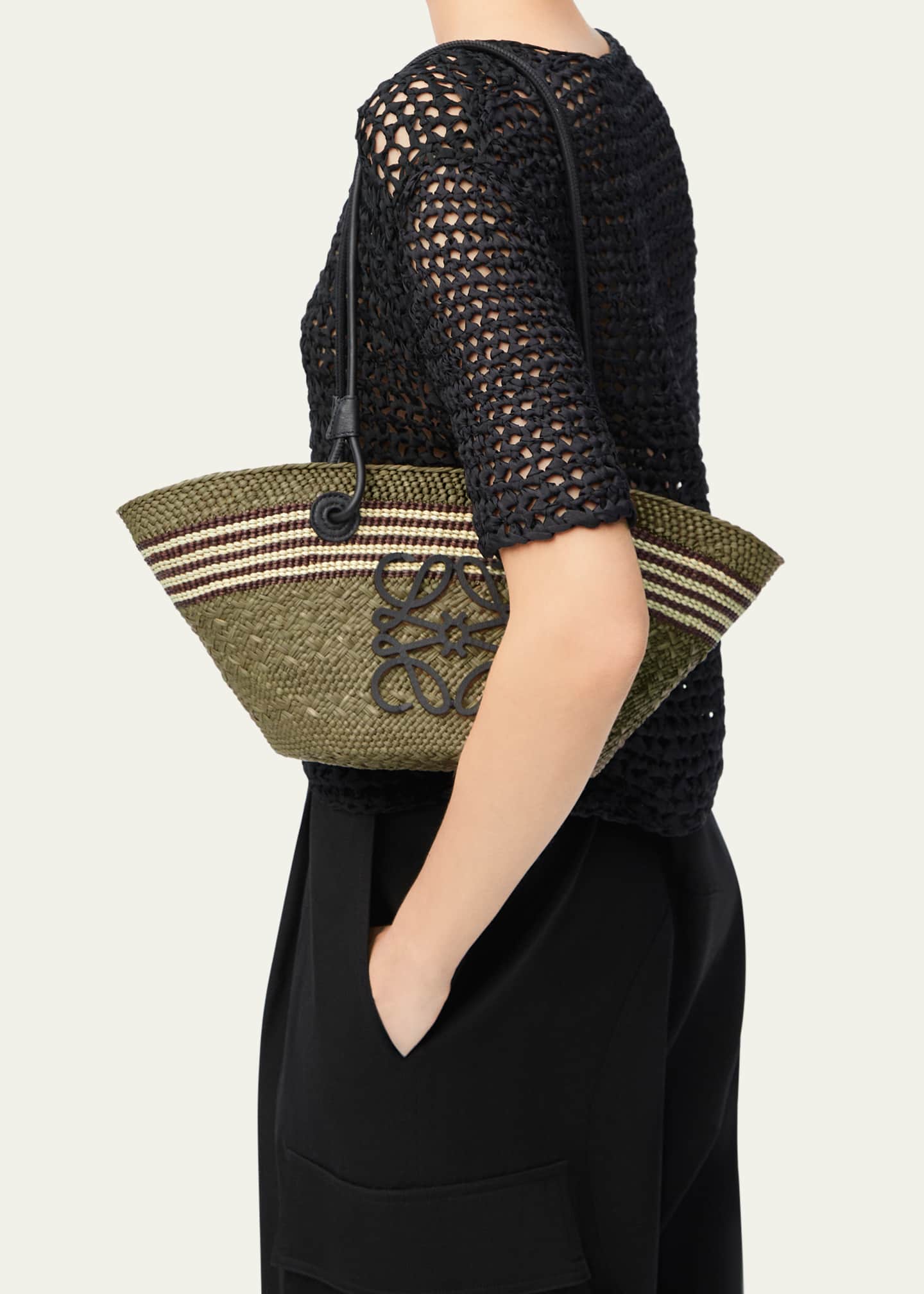 Loewe Small Anagram Striped Straw Tote Bag Image 5 of 5