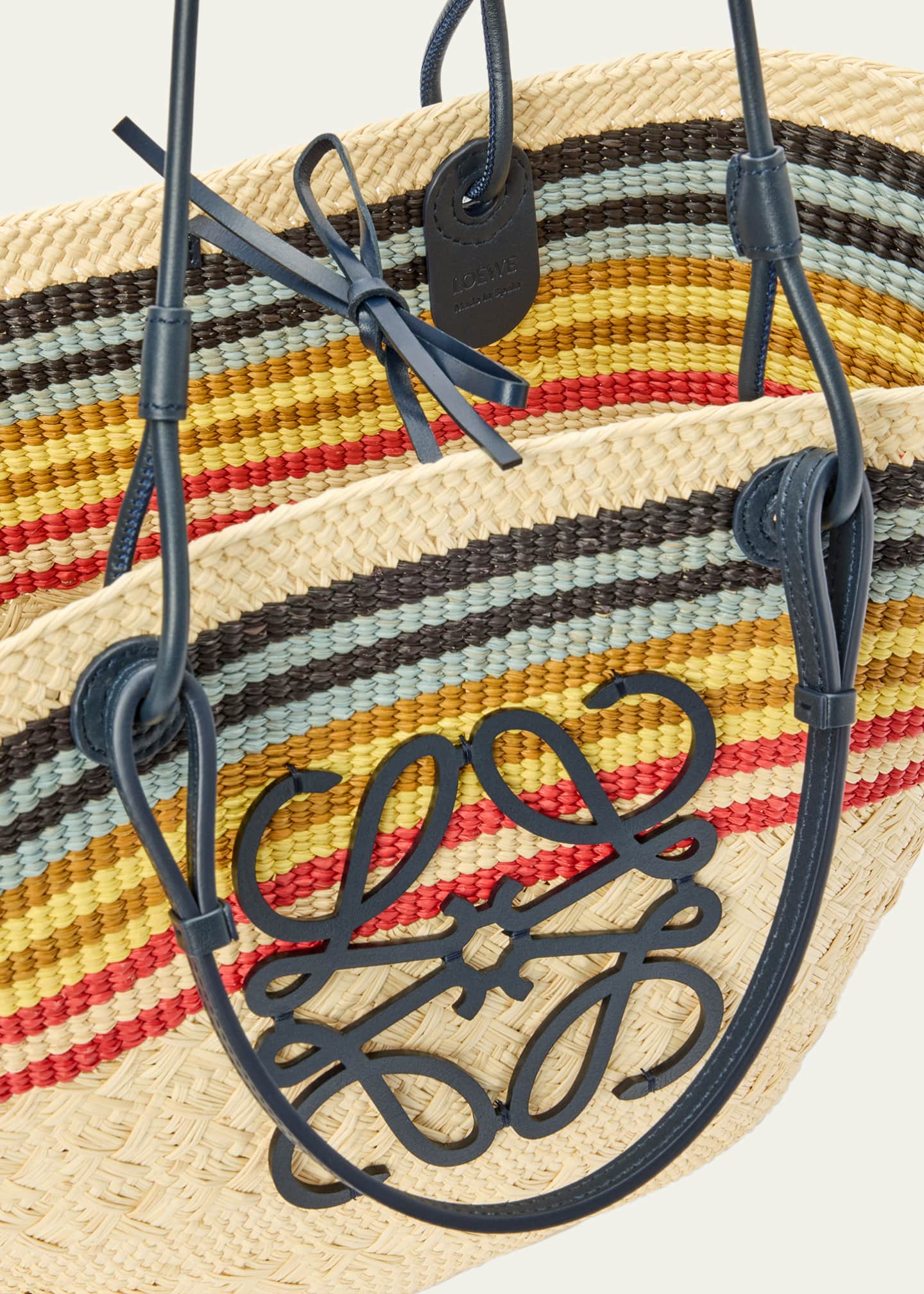 Loewe Medium Anagram Striped Tote Bag in Straw and Leather Image 4 of 5