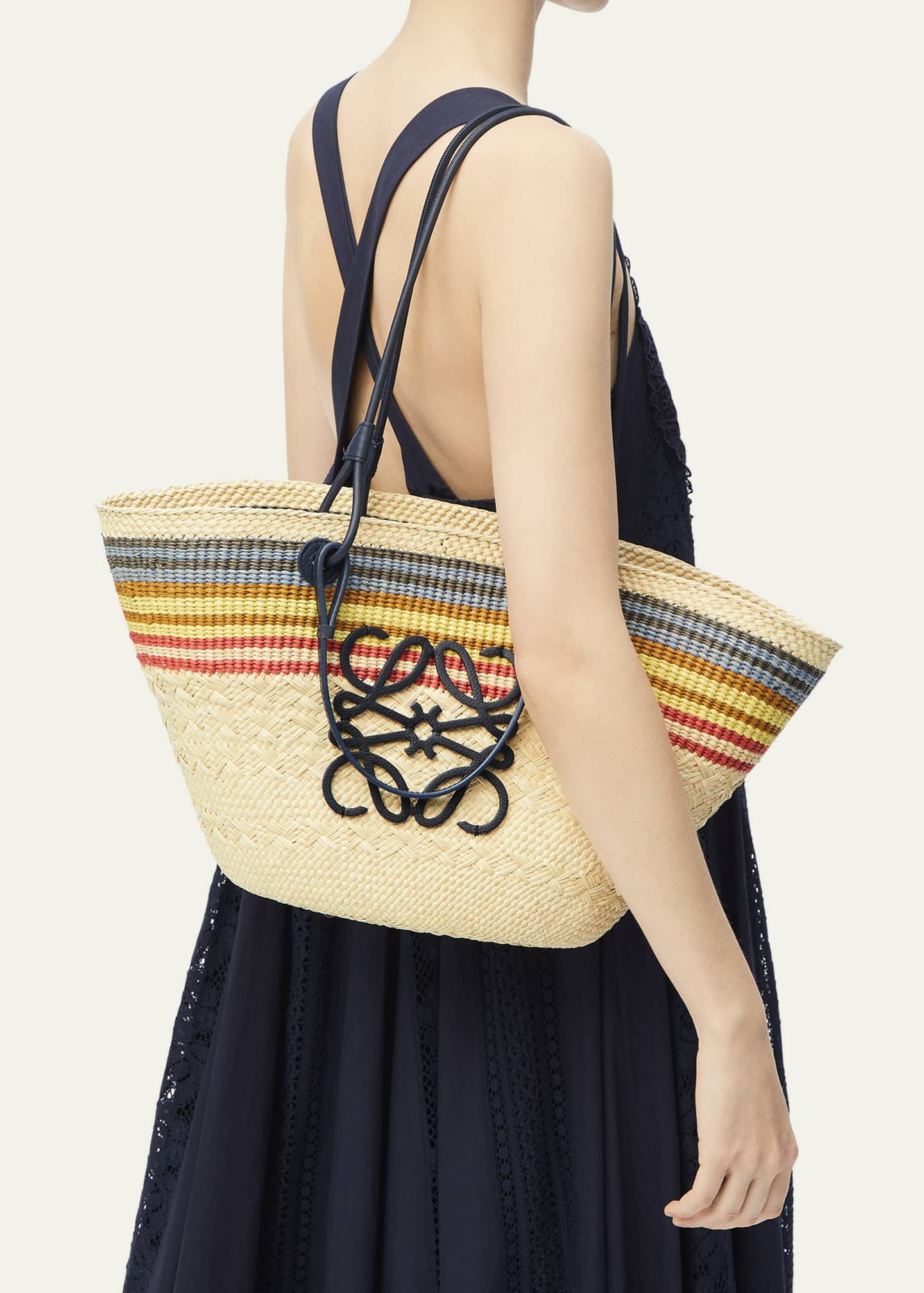 Loewe Medium Anagram Striped Tote Bag in Straw and Leather Image 5 of 5
