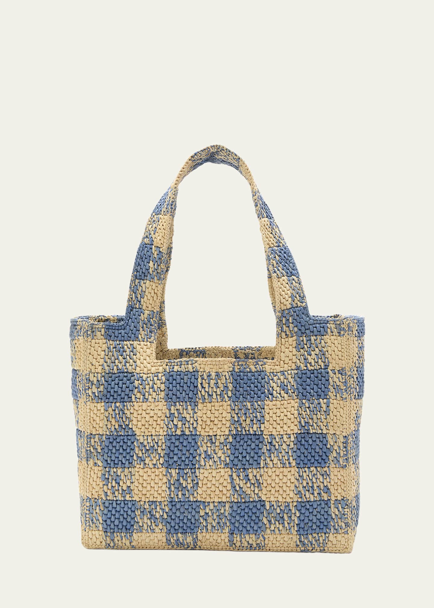 Loewe Medium Logo Tote Bag in Gingham Raffia Image 2 of 3