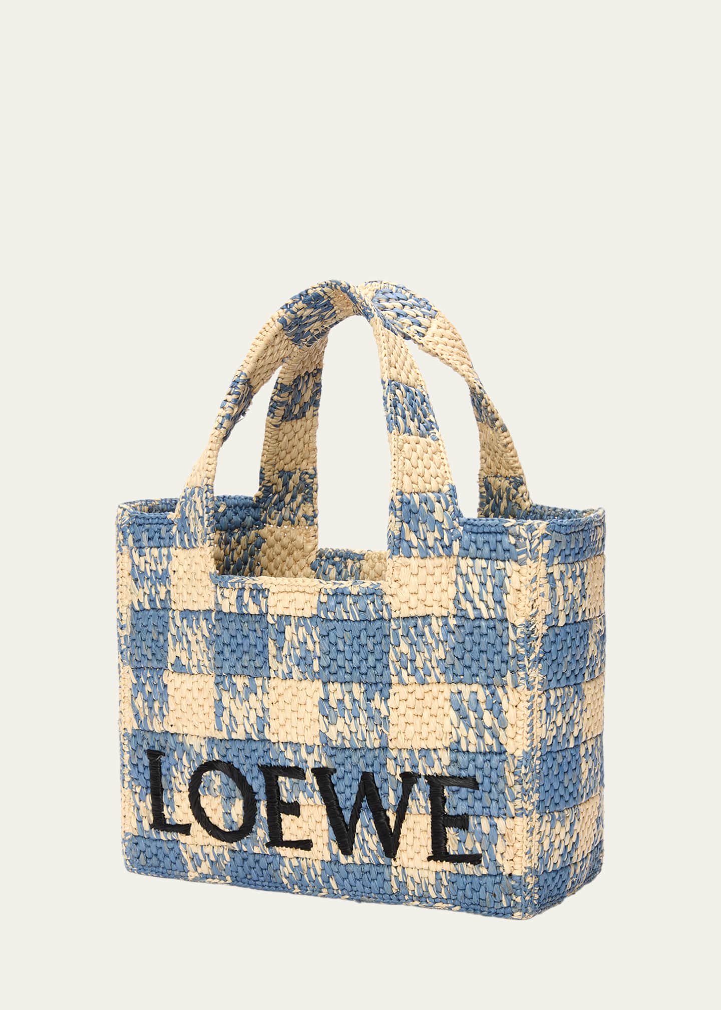 Loewe Medium Logo Tote Bag in Gingham Raffia Image 3 of 3