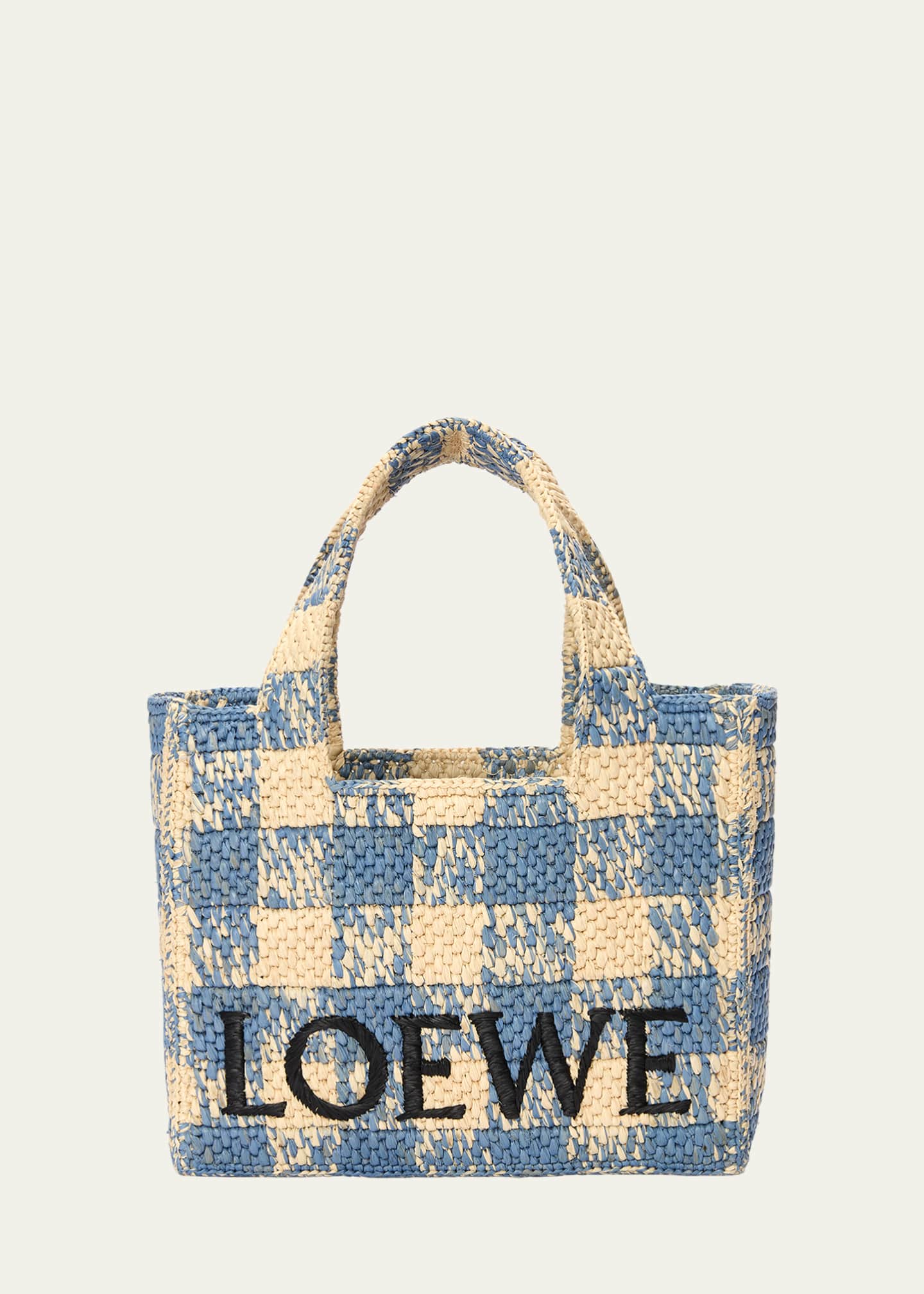 Loewe Medium Logo Tote Bag in Gingham Raffia Image 1 of 3