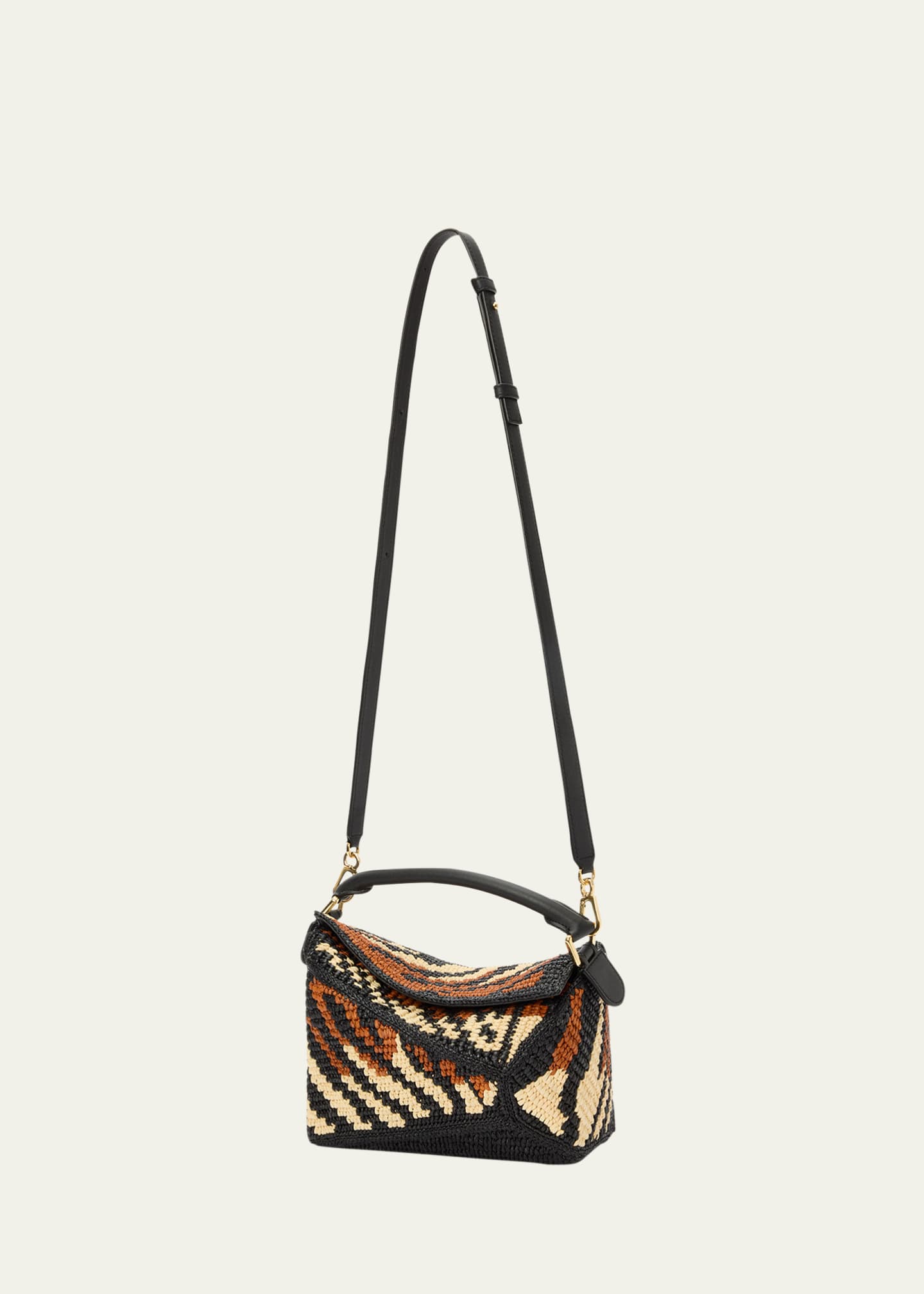 Loewe Puzzle Edge Small Top-Handle Bag in Raffia and Leather