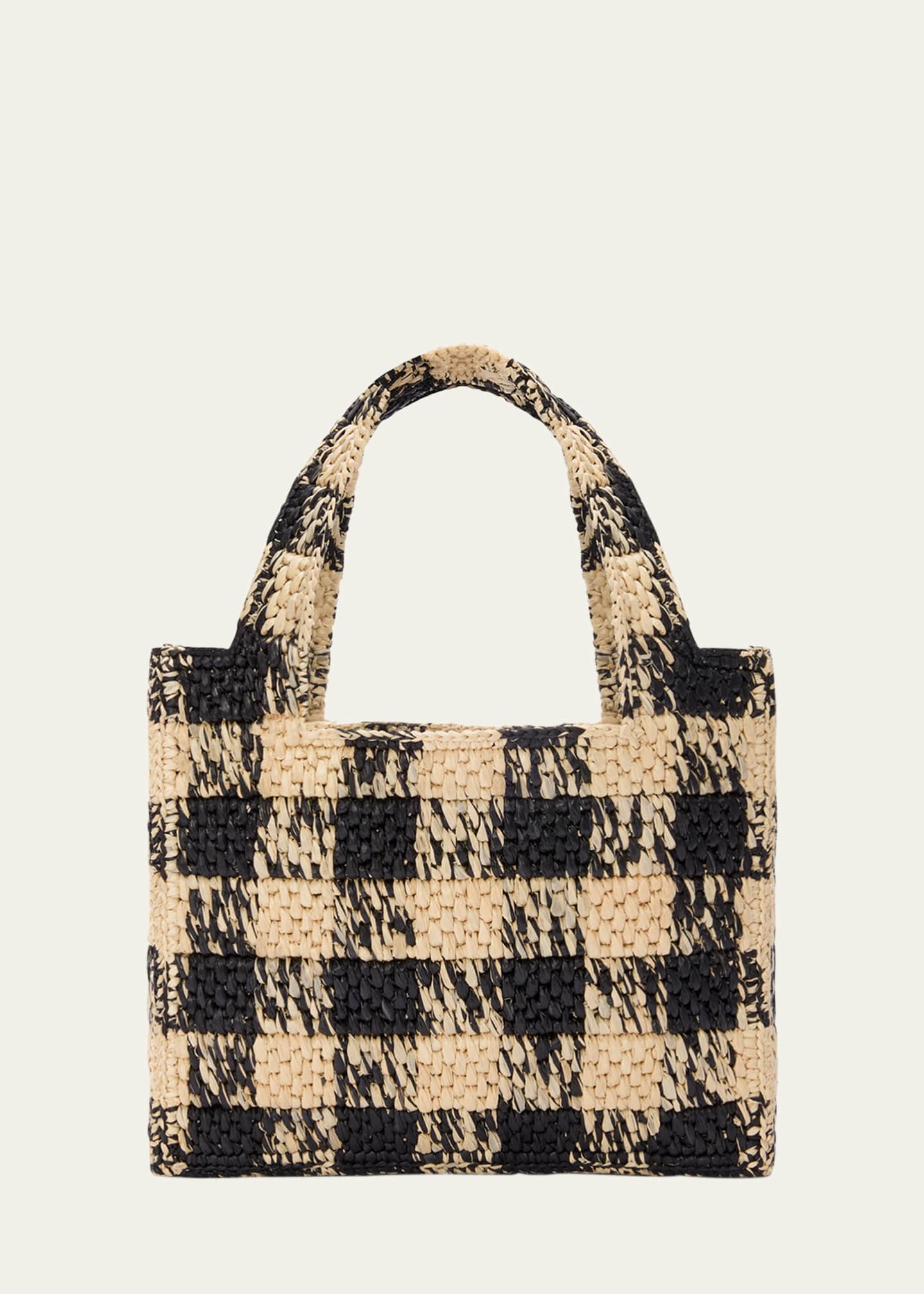 Loewe Mini Logo Tote Bag in Gingham Raffia Image 3 of 5