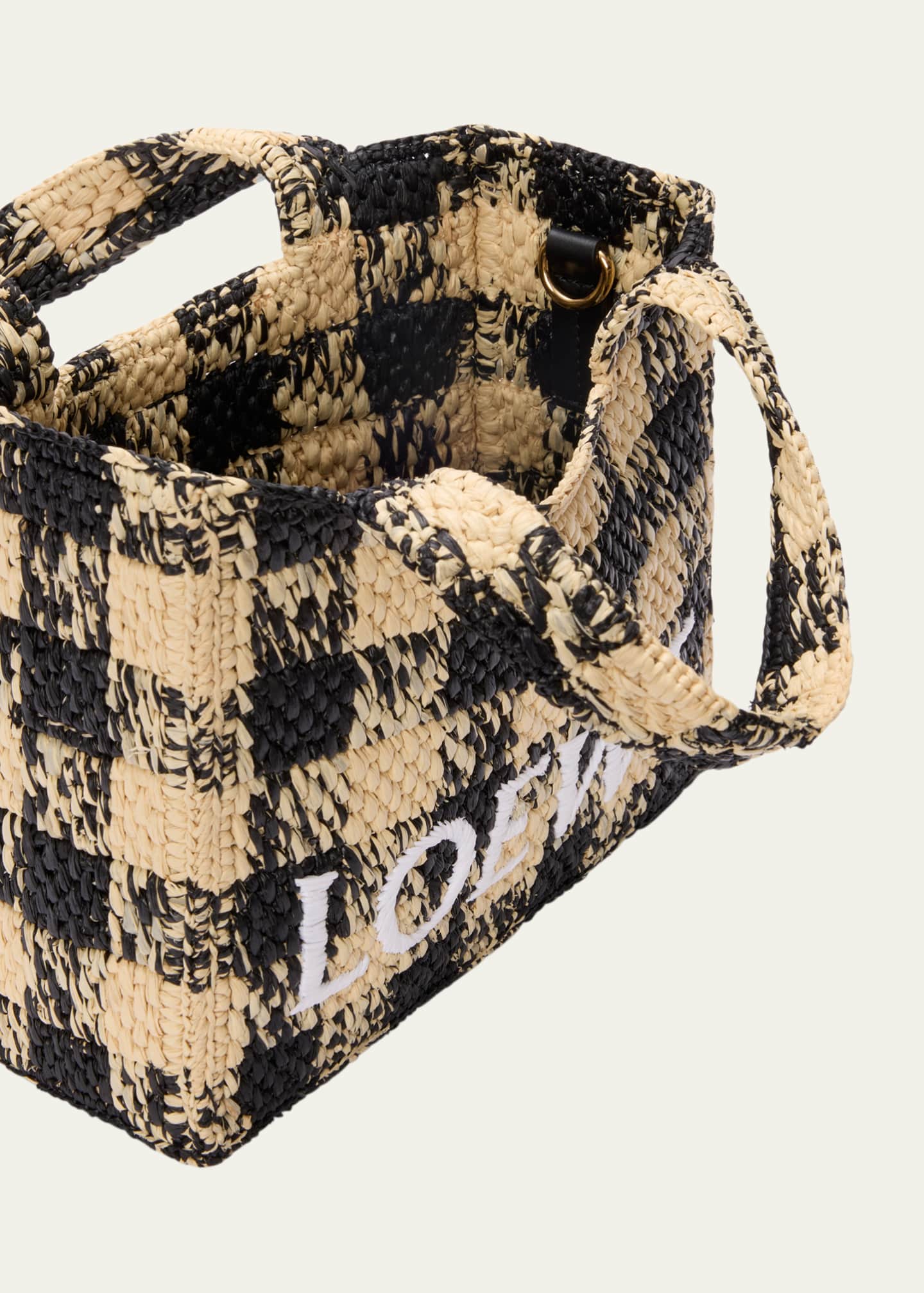Loewe Mini Logo Tote Bag in Gingham Raffia Image 4 of 5