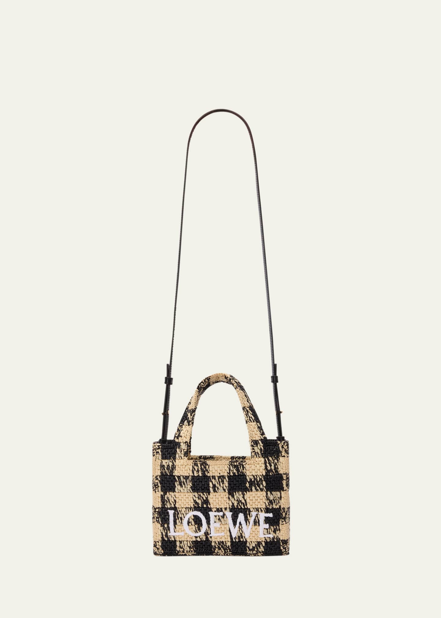 Loewe Mini Logo Tote Bag in Gingham Raffia Image 1 of 5