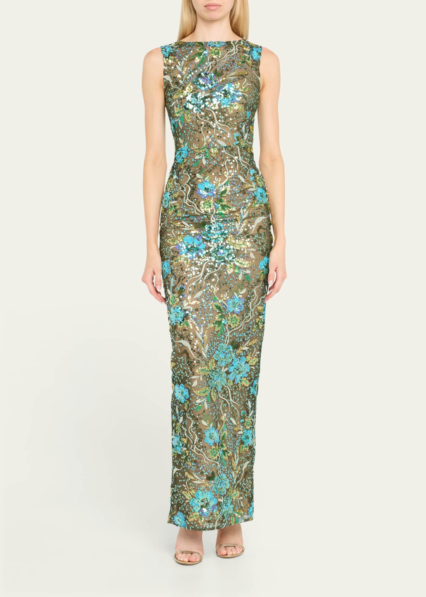 Bronx and Banco Violet Floral Sequin Column Gown Image 2 of 5
