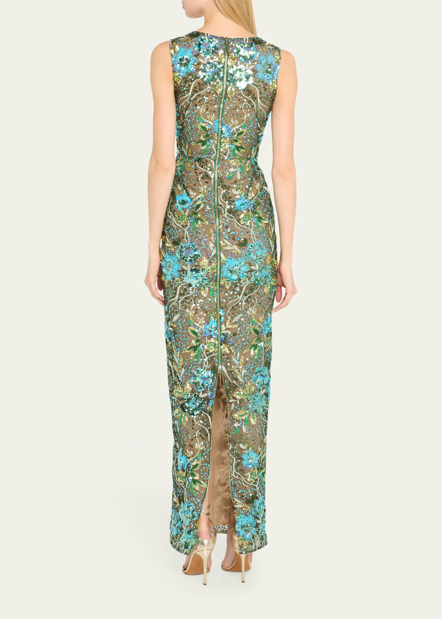 Bronx and Banco Violet Floral Sequin Column Gown Image 3 of 5