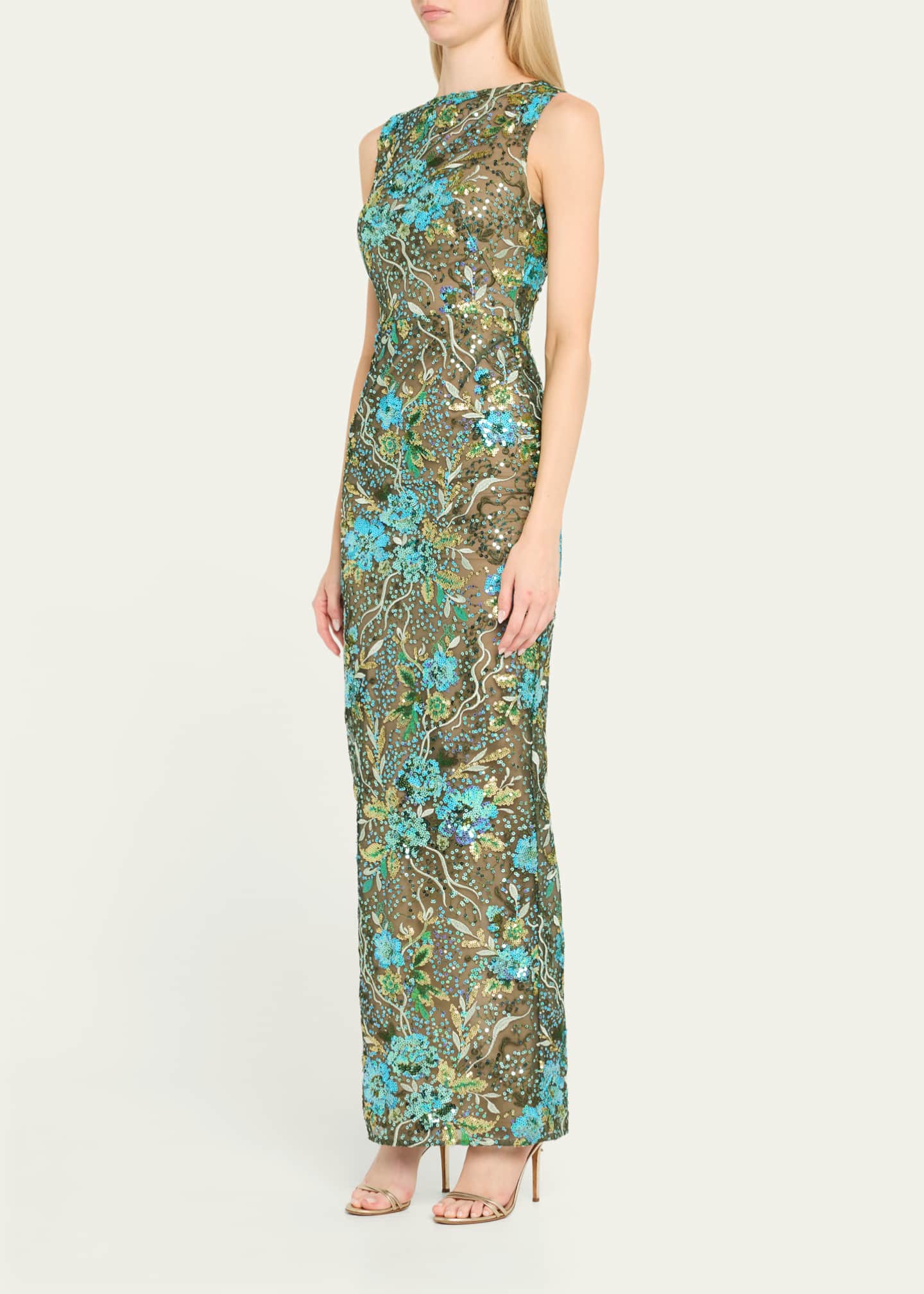 Bronx and Banco Violet Floral Sequin Column Gown Image 4 of 5