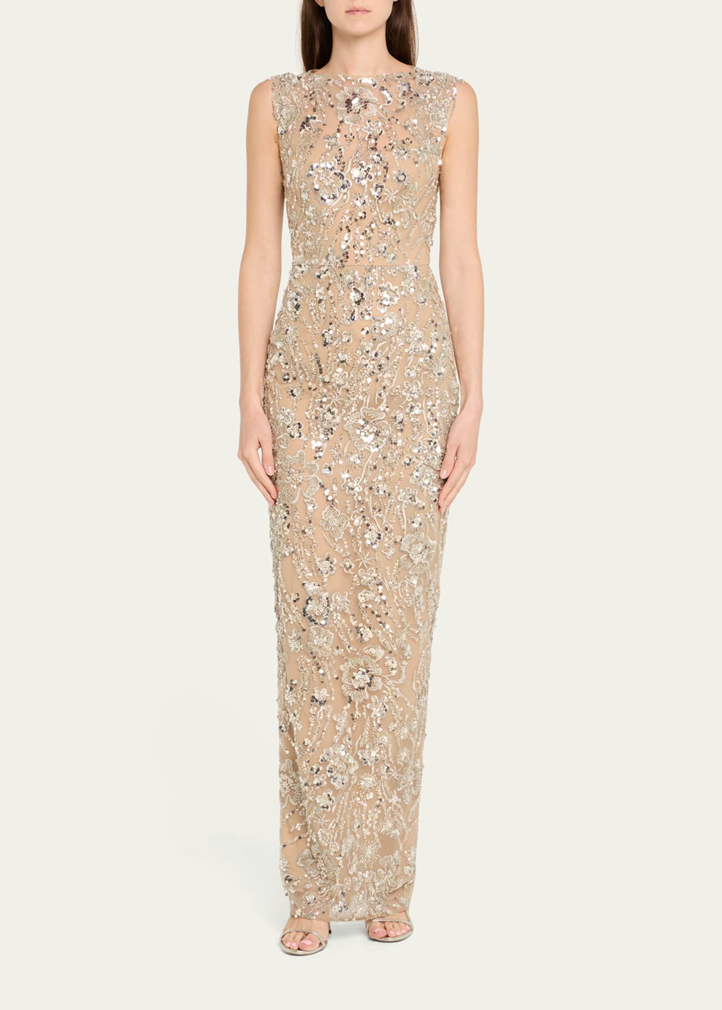 Bronx and Banco Violet Bead & Sequin Floral-Embroidered Gown Image 2 of 5