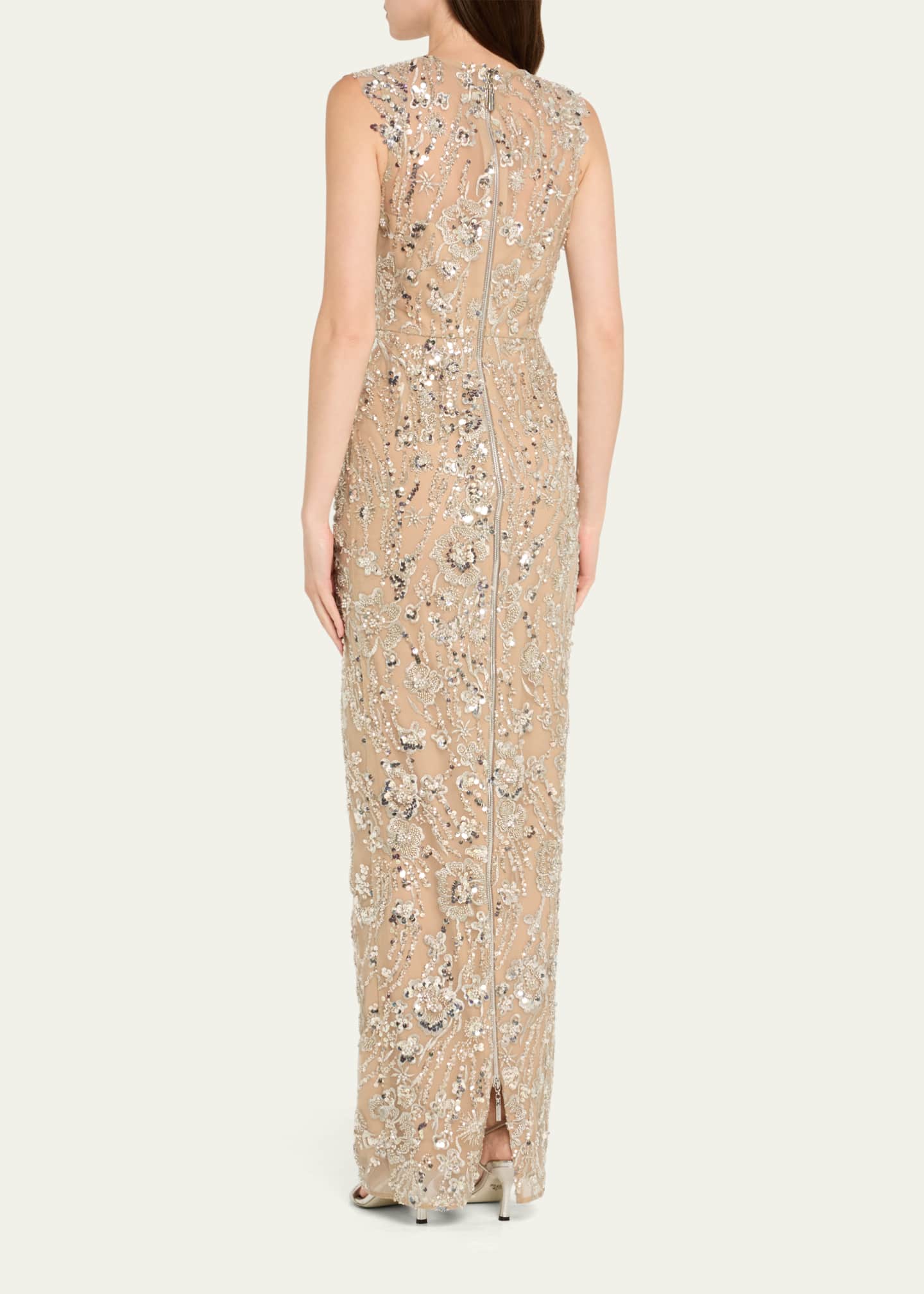 Bronx and Banco Violet Bead & Sequin Floral-Embroidered Gown Image 3 of 5