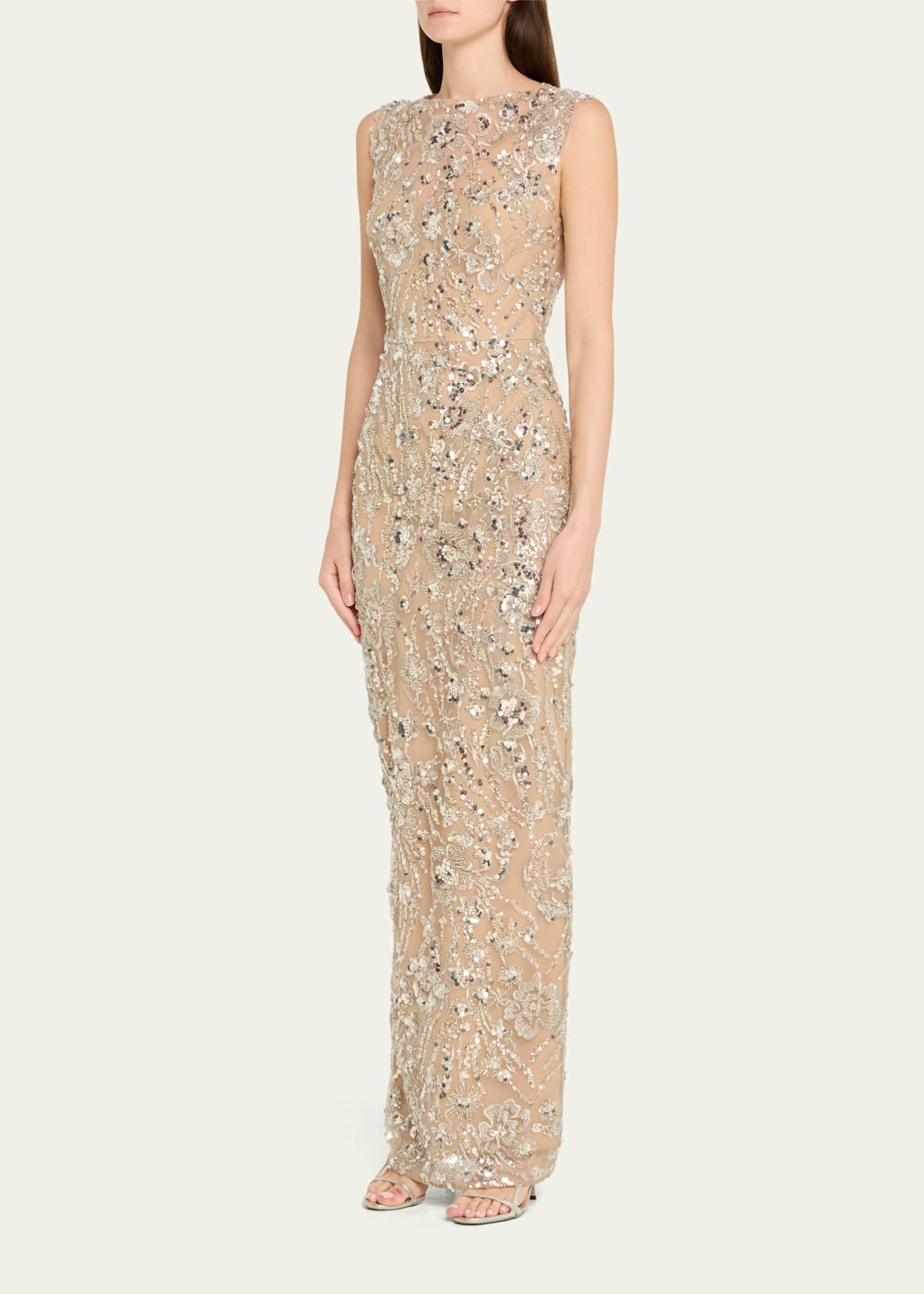 Bronx and Banco Violet Bead & Sequin Floral-Embroidered Gown Image 4 of 5