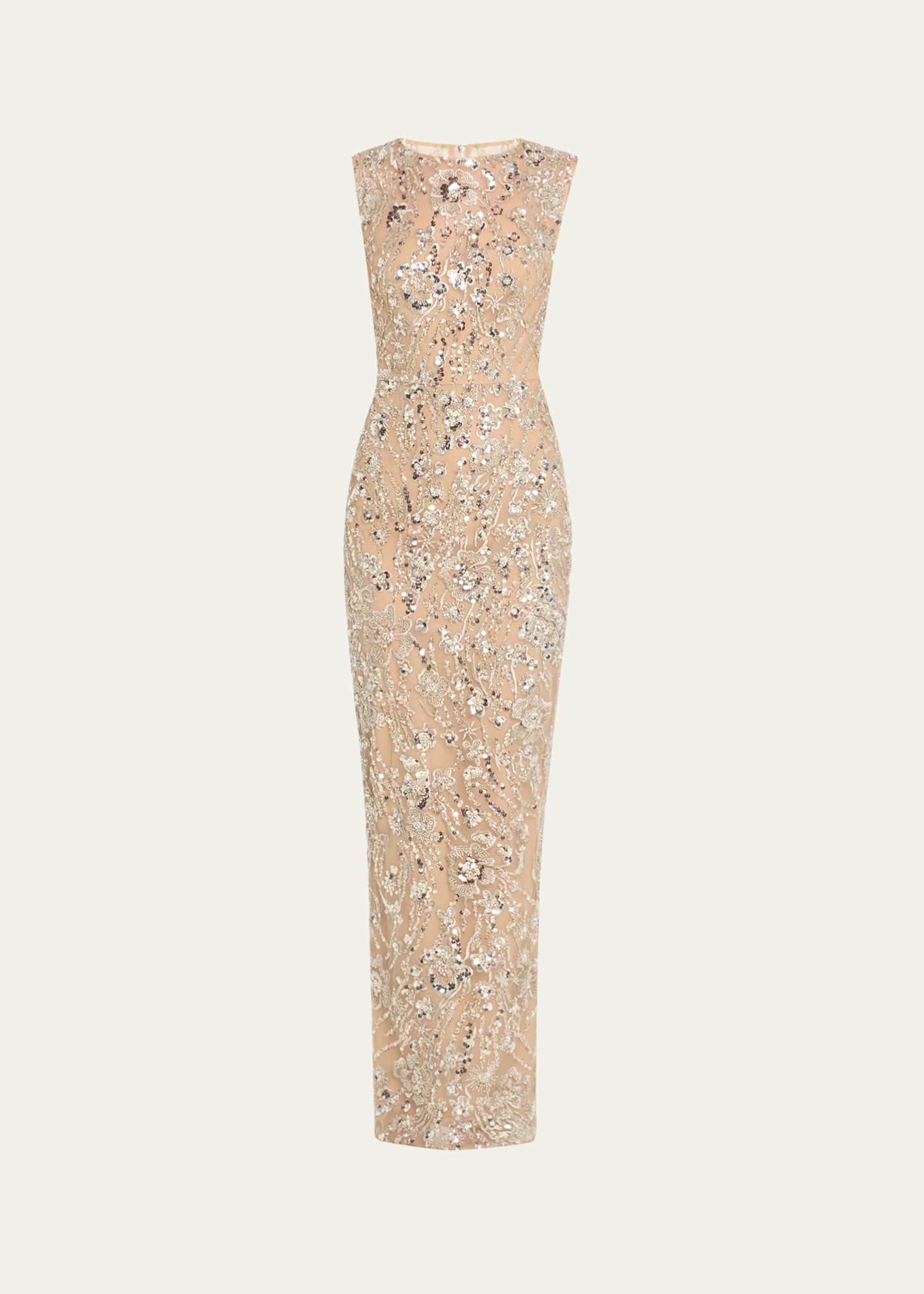 Bronx and Banco Violet Bead & Sequin Floral-Embroidered Gown Image 1 of 5