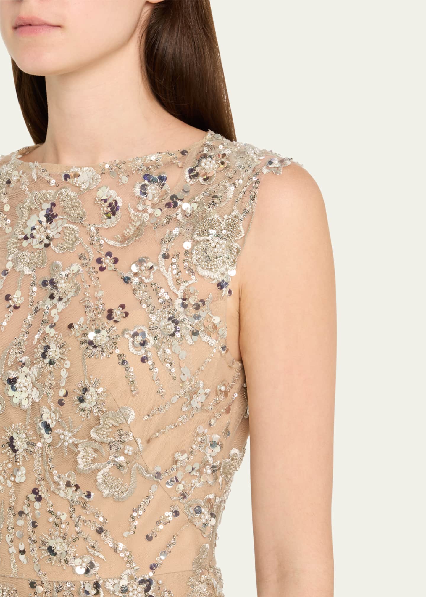 Bronx and Banco Violet Bead & Sequin Floral-Embroidered Gown Image 5 of 5