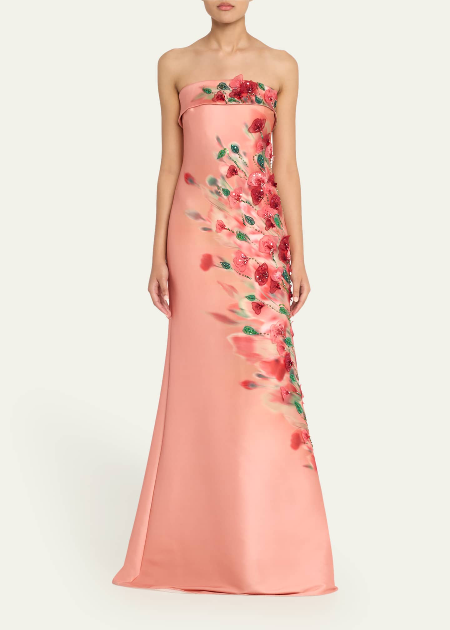 Badgley Mischka Strapless Embellished Floral-Print Gown Image 2 of 5