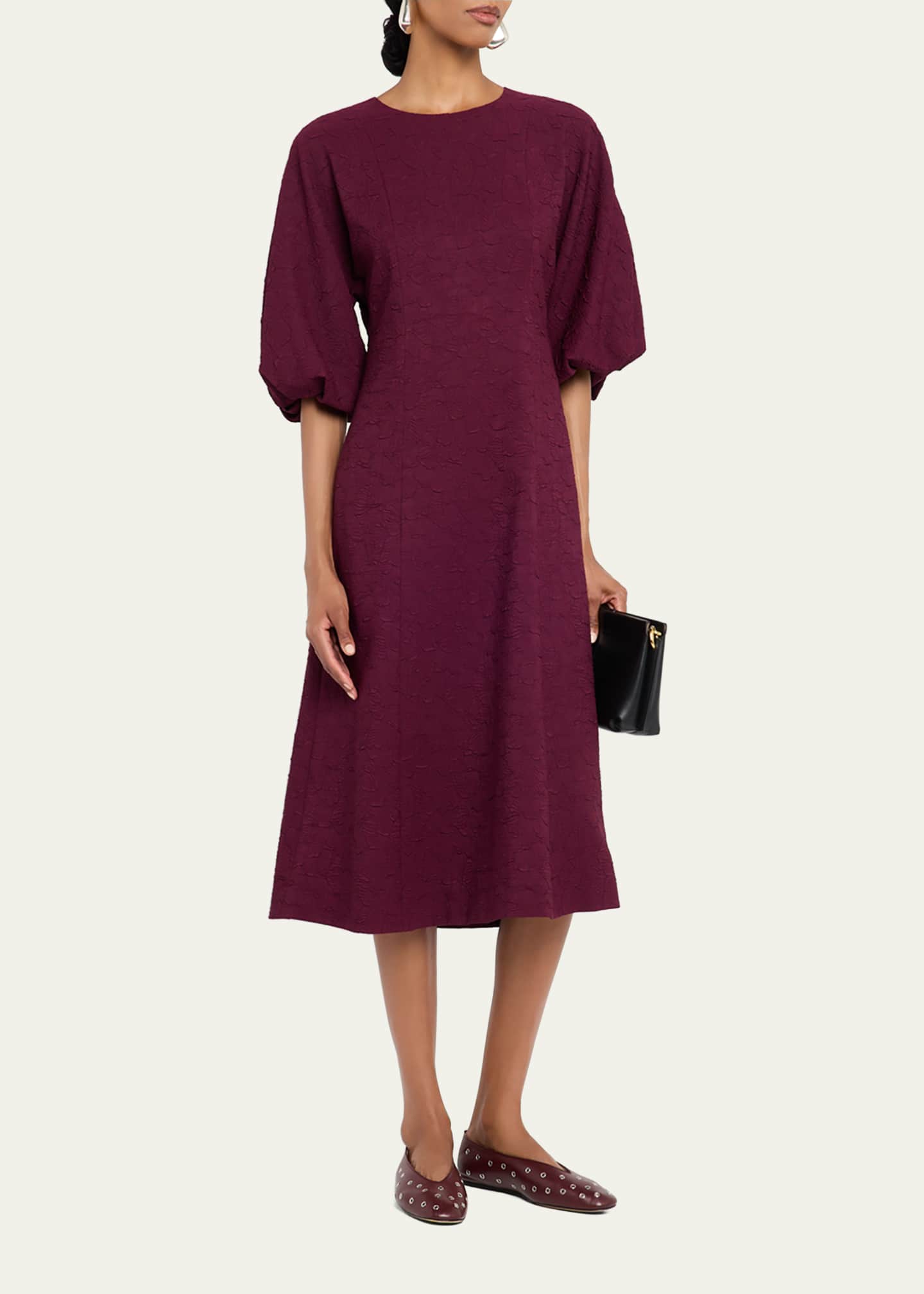 Lafayette 148 New York Balloon-Sleeve Jacquard Midi Dress