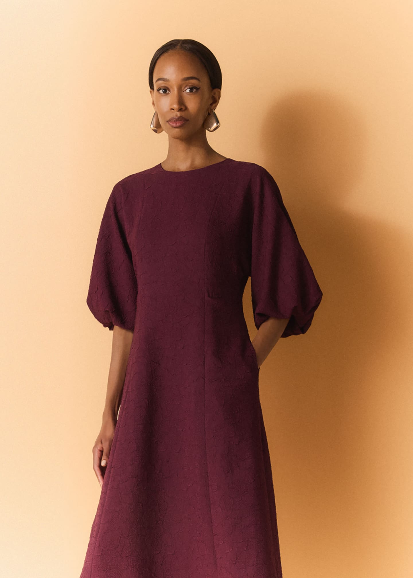 Lafayette 148 New York Balloon-Sleeve Jacquard Midi Dress