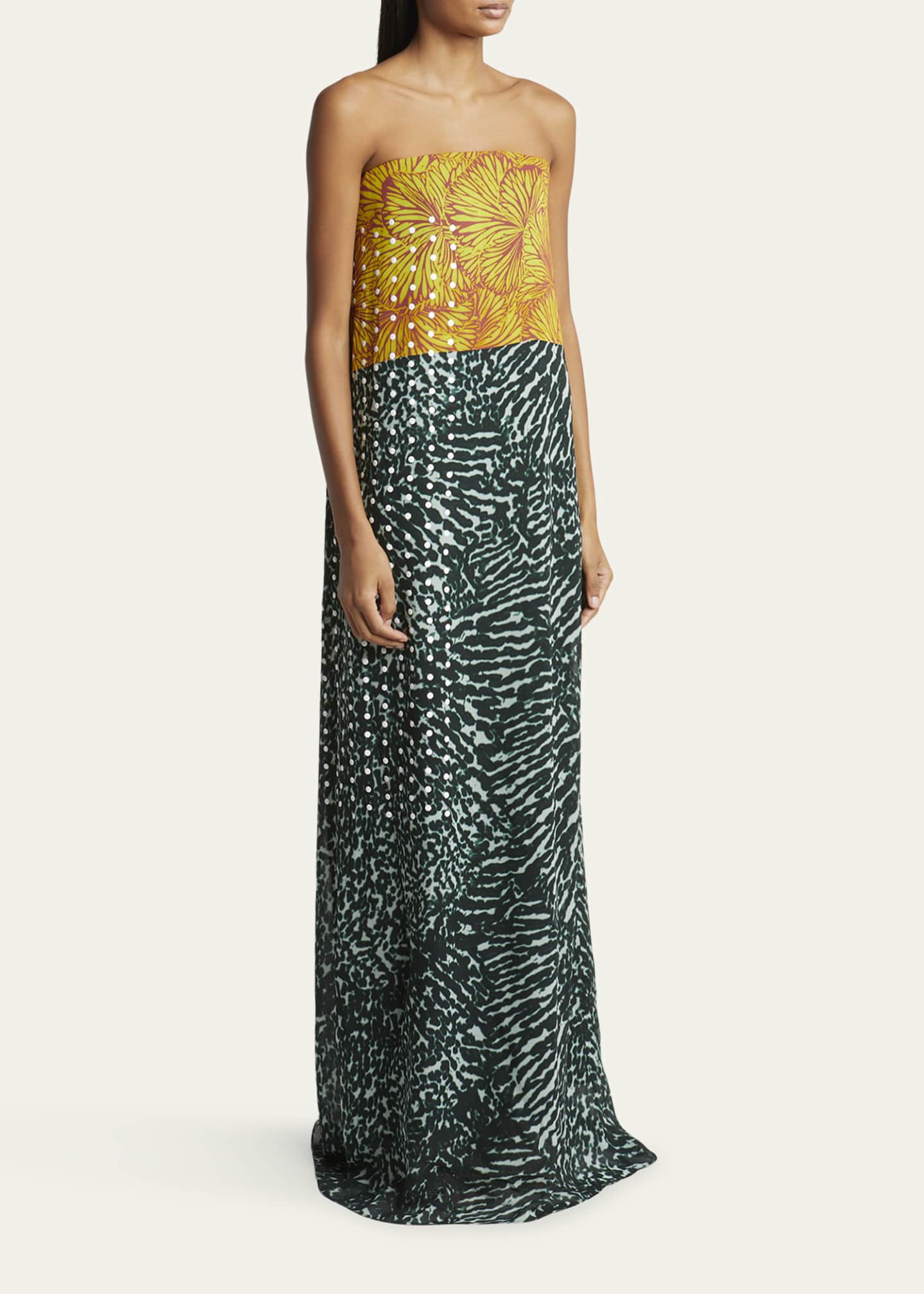 いラインアップ Dries Van Noten Doja Colorblock Printed Strapless Long Dress 服、靴