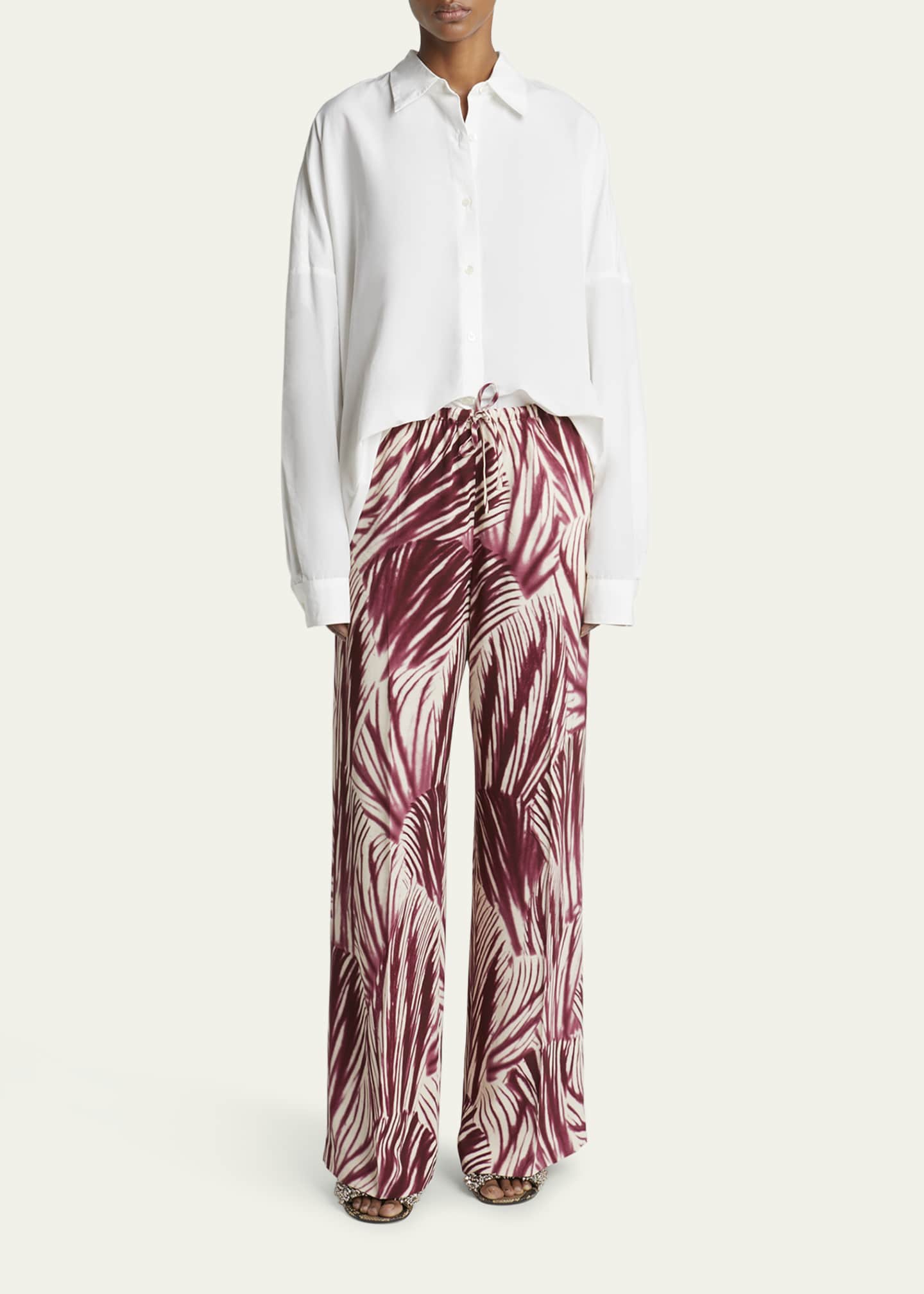 Dries Van Noten Puvis Printed Wide-Leg Drawstring Pants