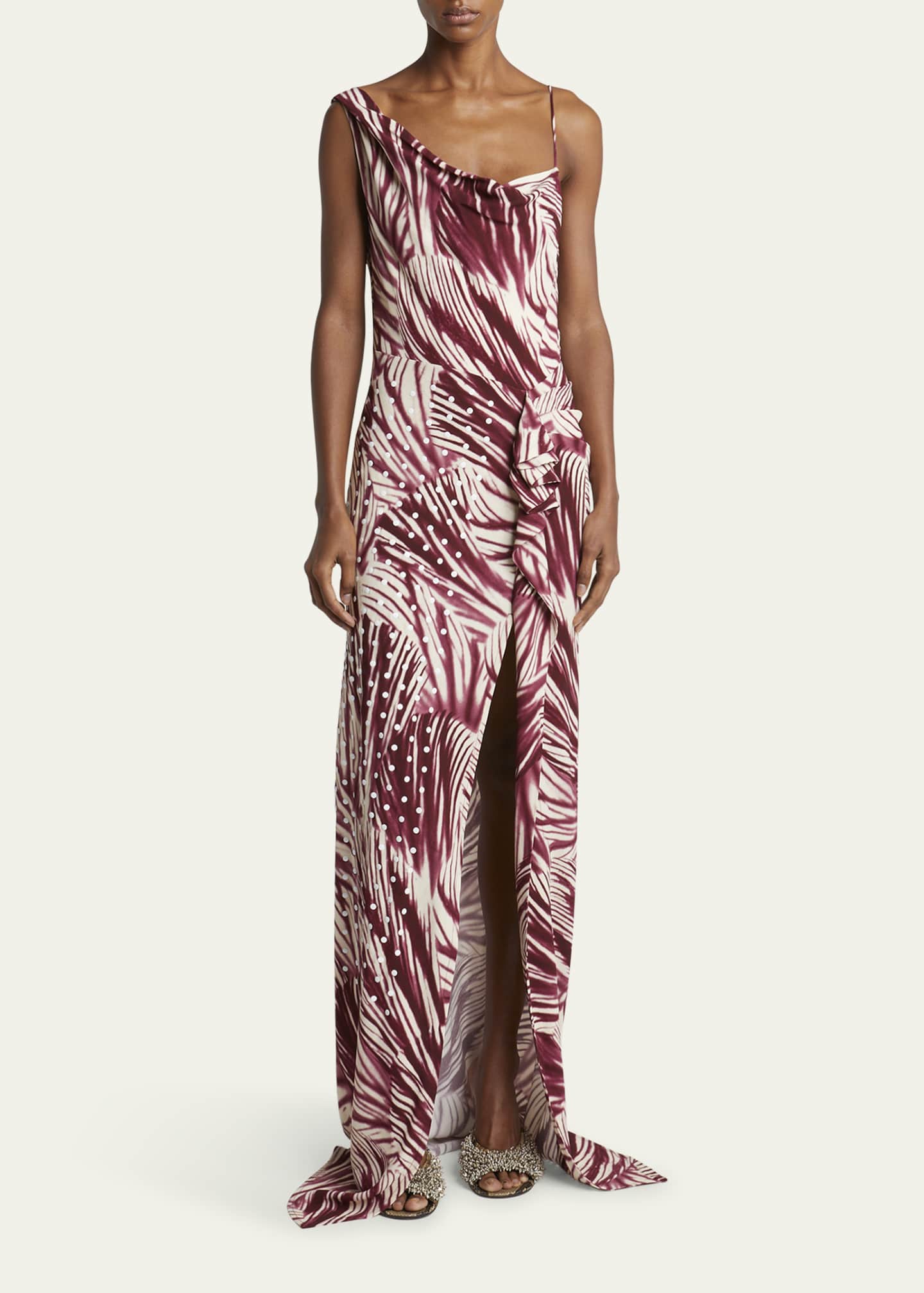 Dries Van Noten Deyon Printed One-Shoulder Draped Gown Image 2 of 5