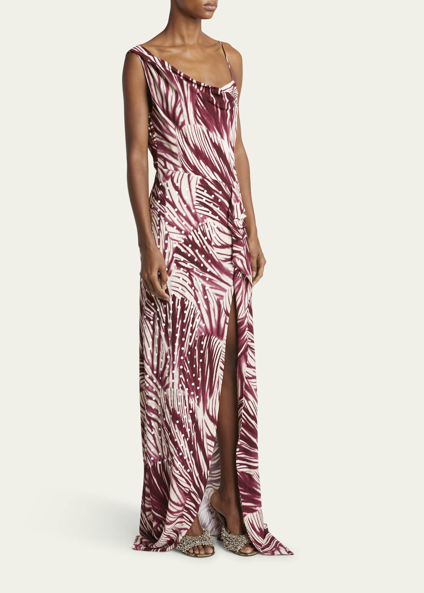 Dries Van Noten Deyon Printed One-Shoulder Draped Gown Image 4 of 5