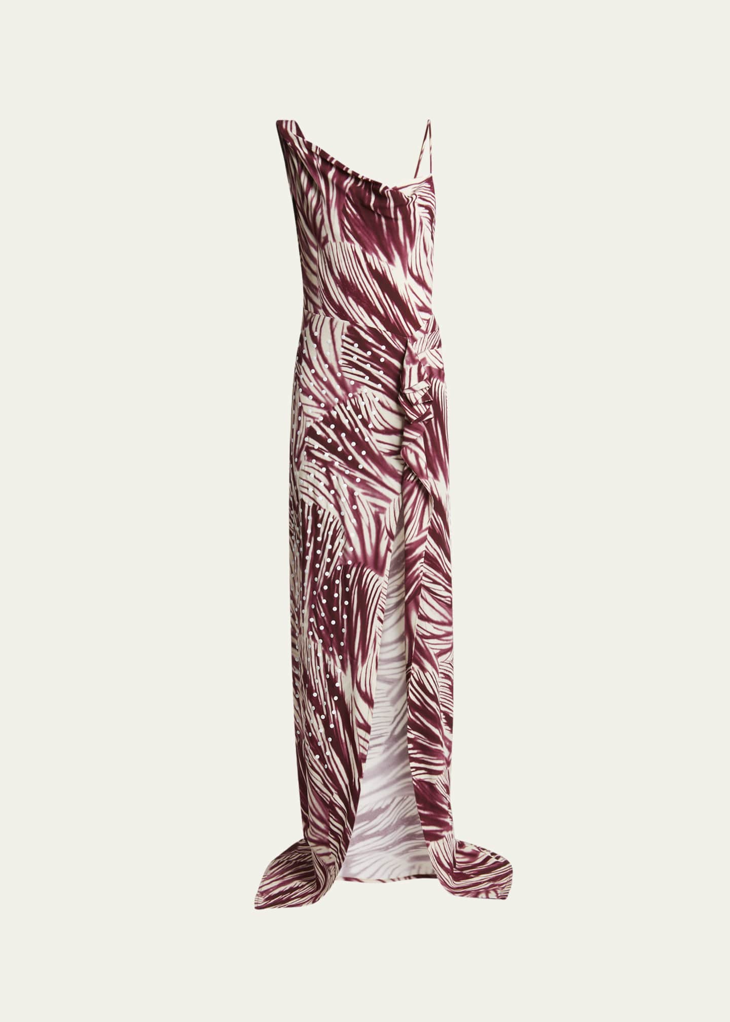 Dries Van Noten Deyon Printed One-Shoulder Draped Gown Image 1 of 5