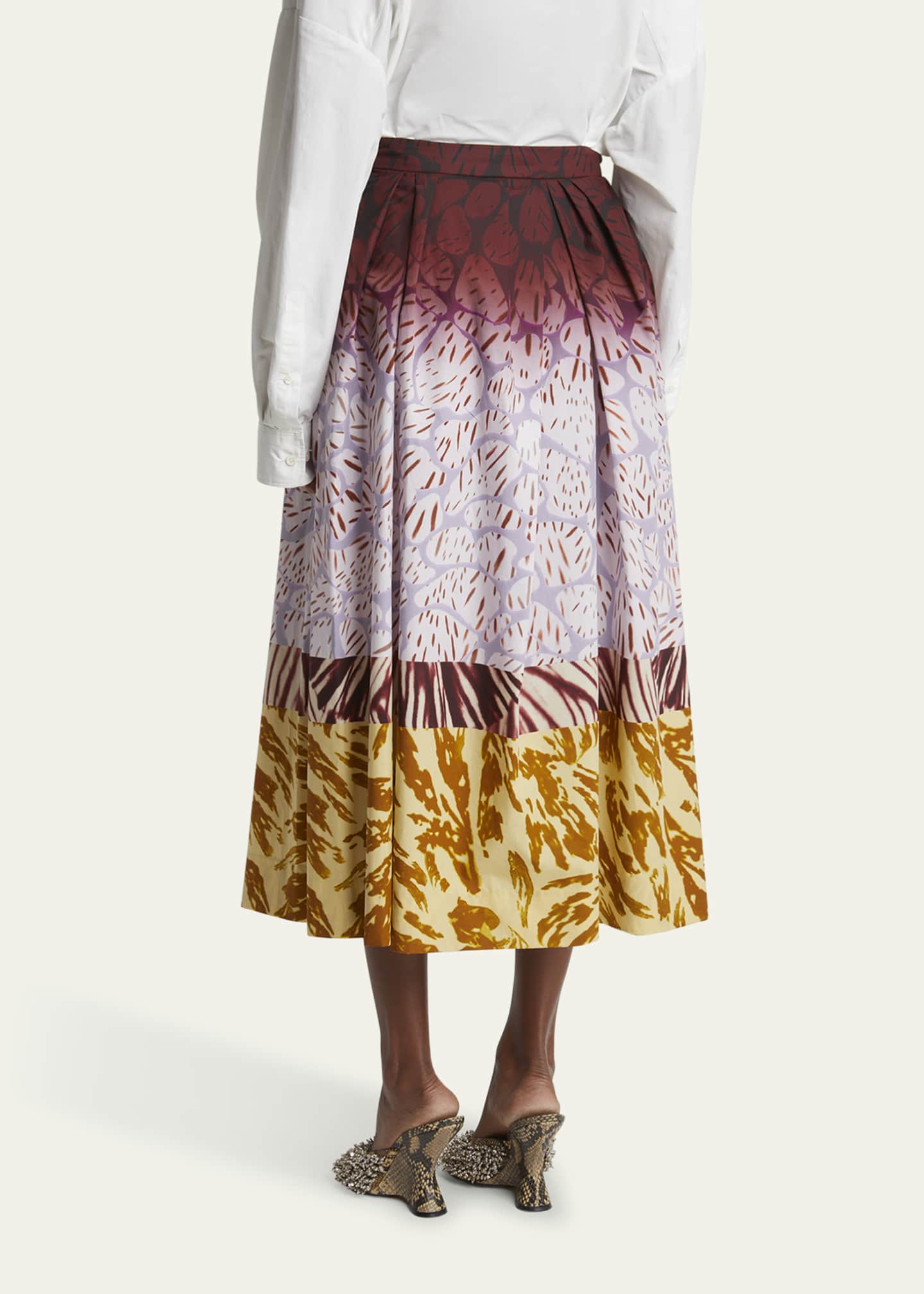 Dries Van Noten Soni Mixed-Print Pleated Skirt Image 3 of 5