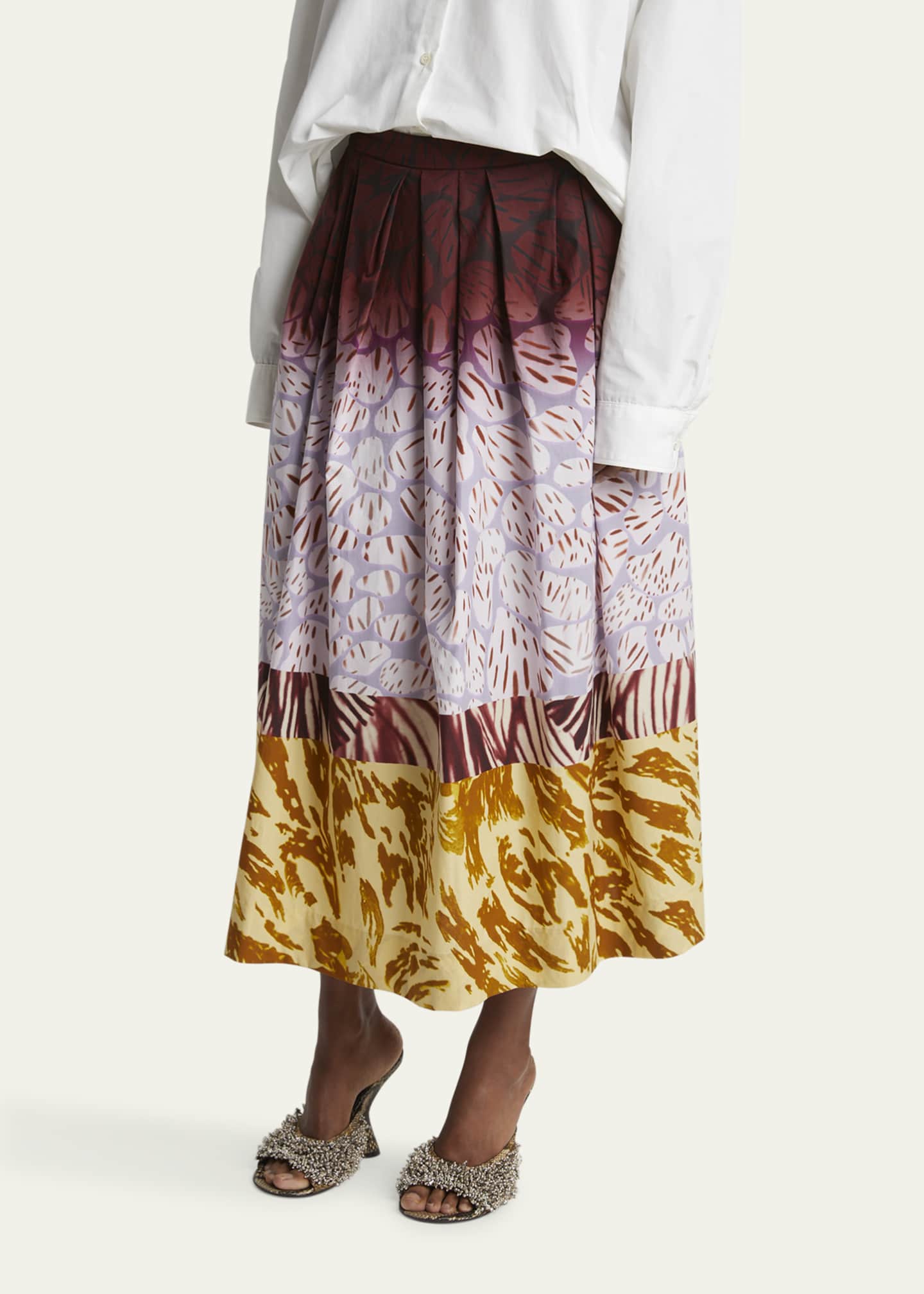 Dries Van Noten Soni Mixed-Print Pleated Skirt Image 4 of 5