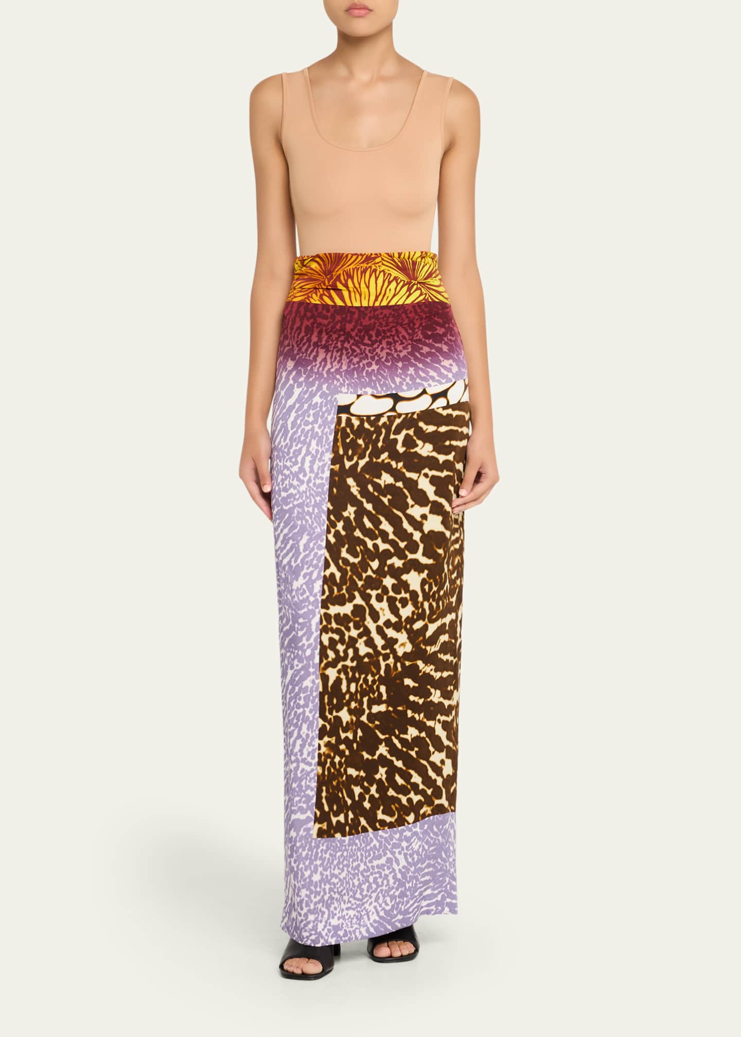 Dries Van Noten Abstract-Print Ruched Maxi Skirt Image 2 of 5