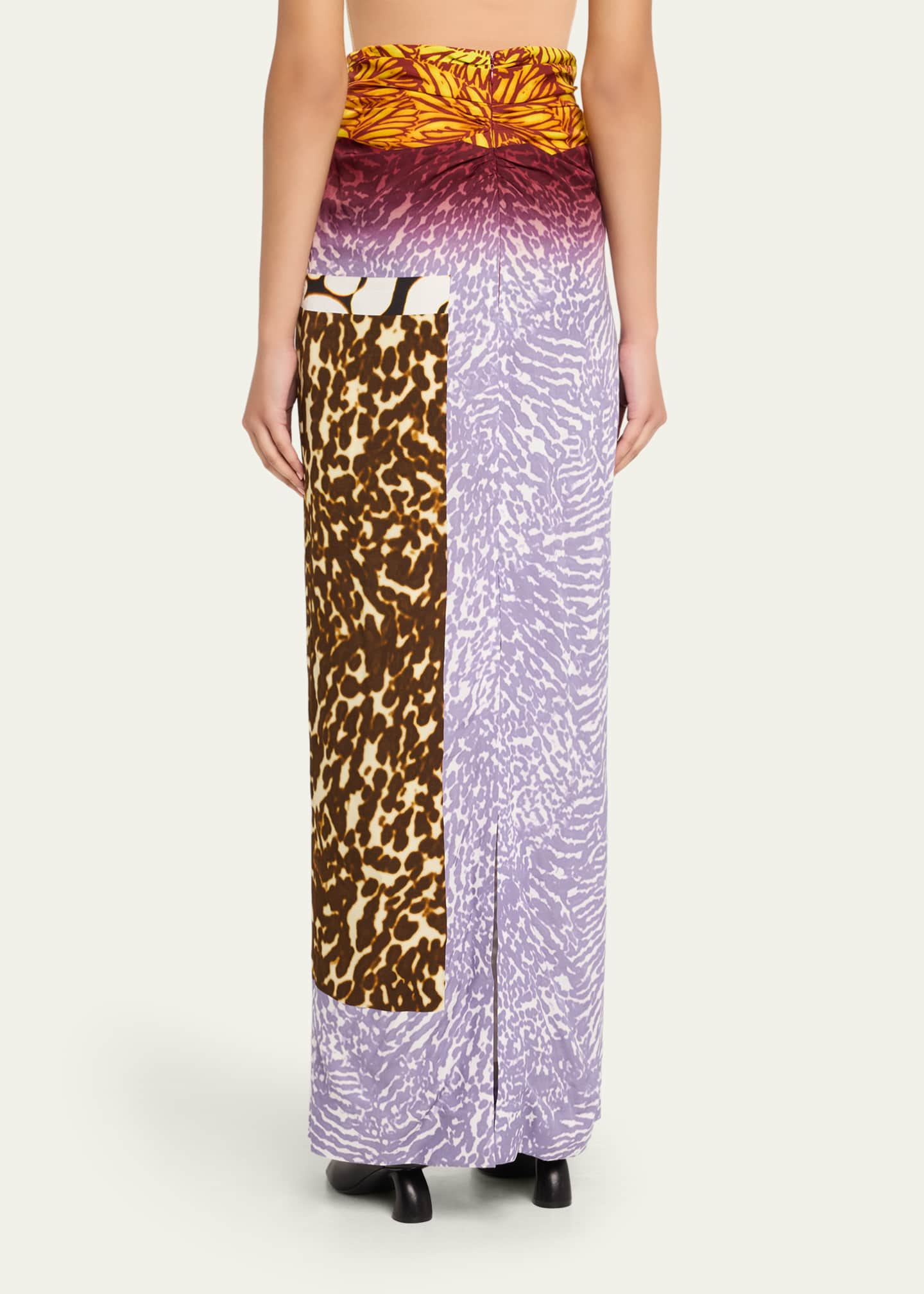 Dries Van Noten Abstract-Print Ruched Maxi Skirt Image 3 of 5