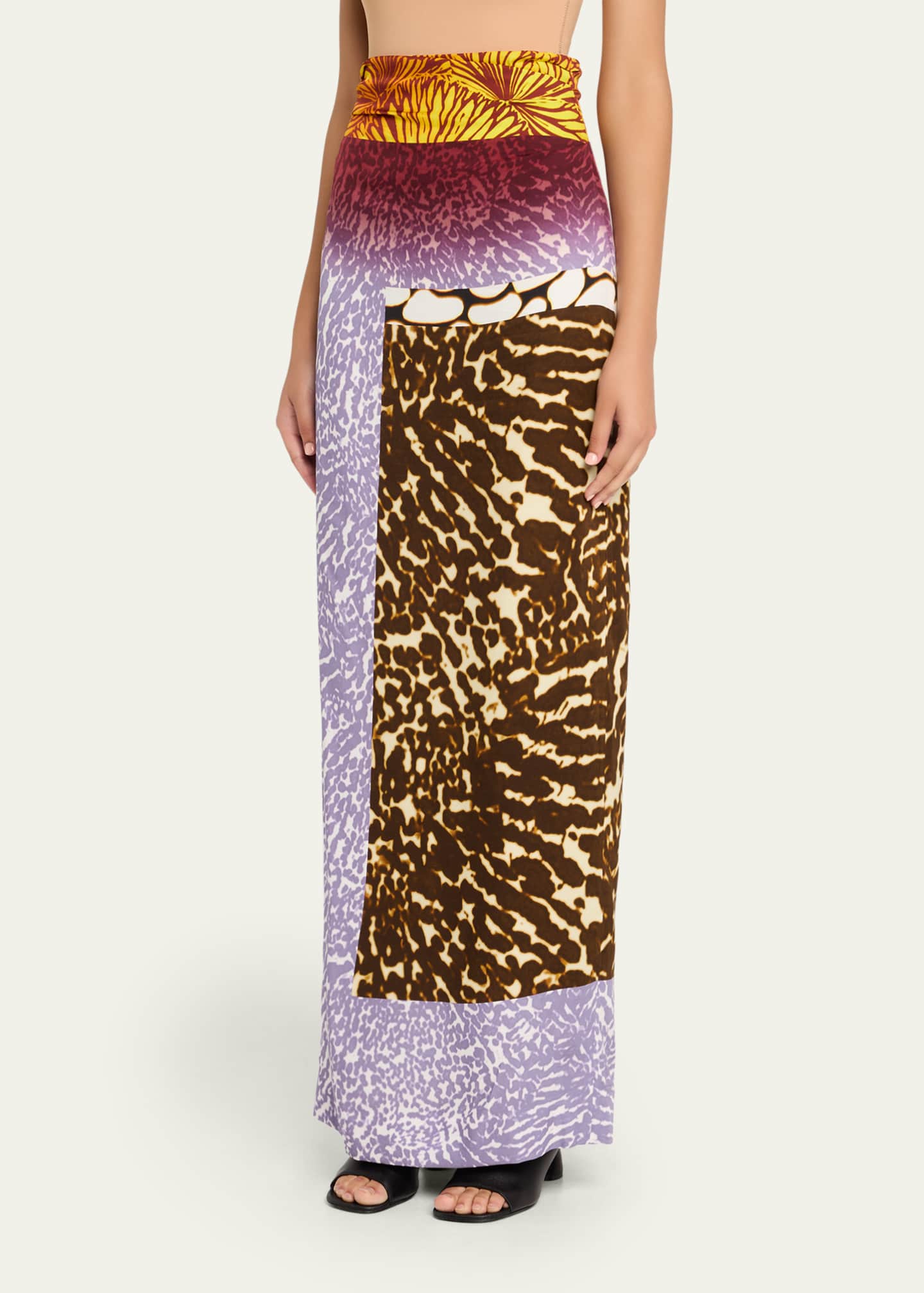 Dries Van Noten Abstract-Print Ruched Maxi Skirt Image 4 of 5
