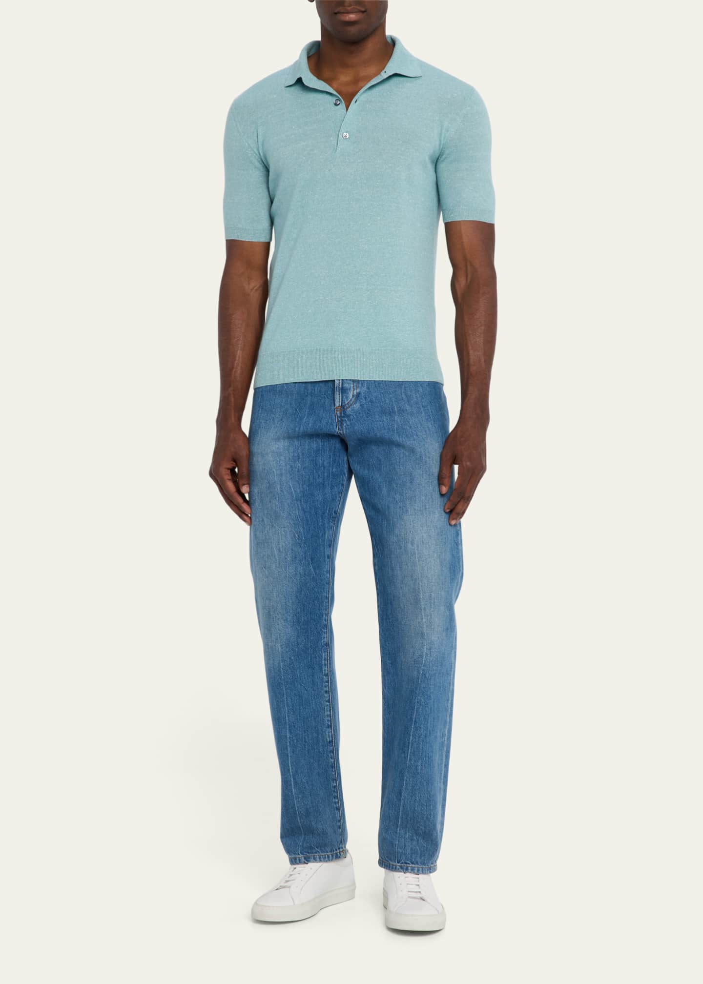 Bergdorf Goodman Men's Cashmere and Linen Short-Sleeve Polo Sweater Image 2 of 5