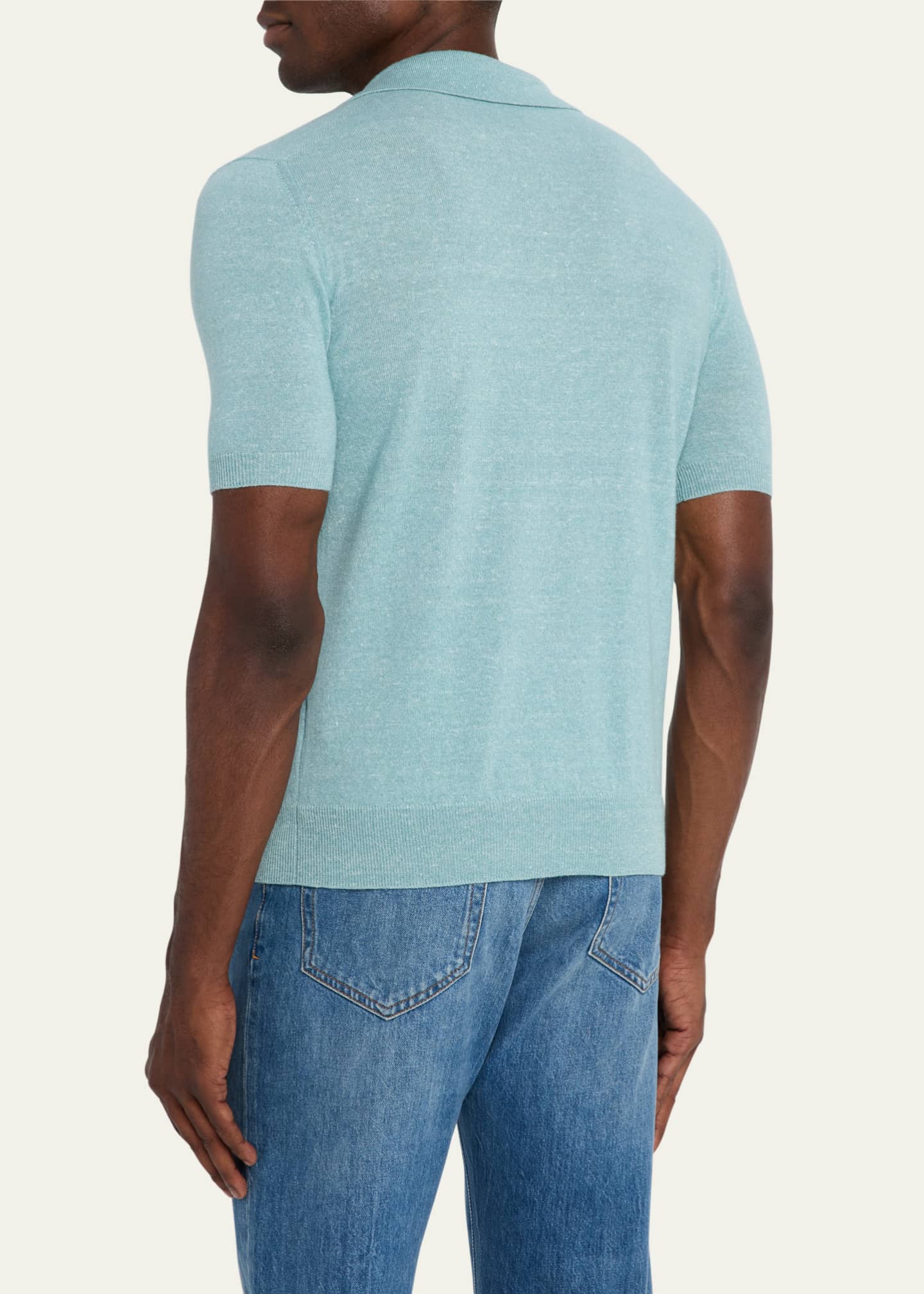 Bergdorf Goodman Men's Cashmere and Linen Short-Sleeve Polo Sweater Image 3 of 5