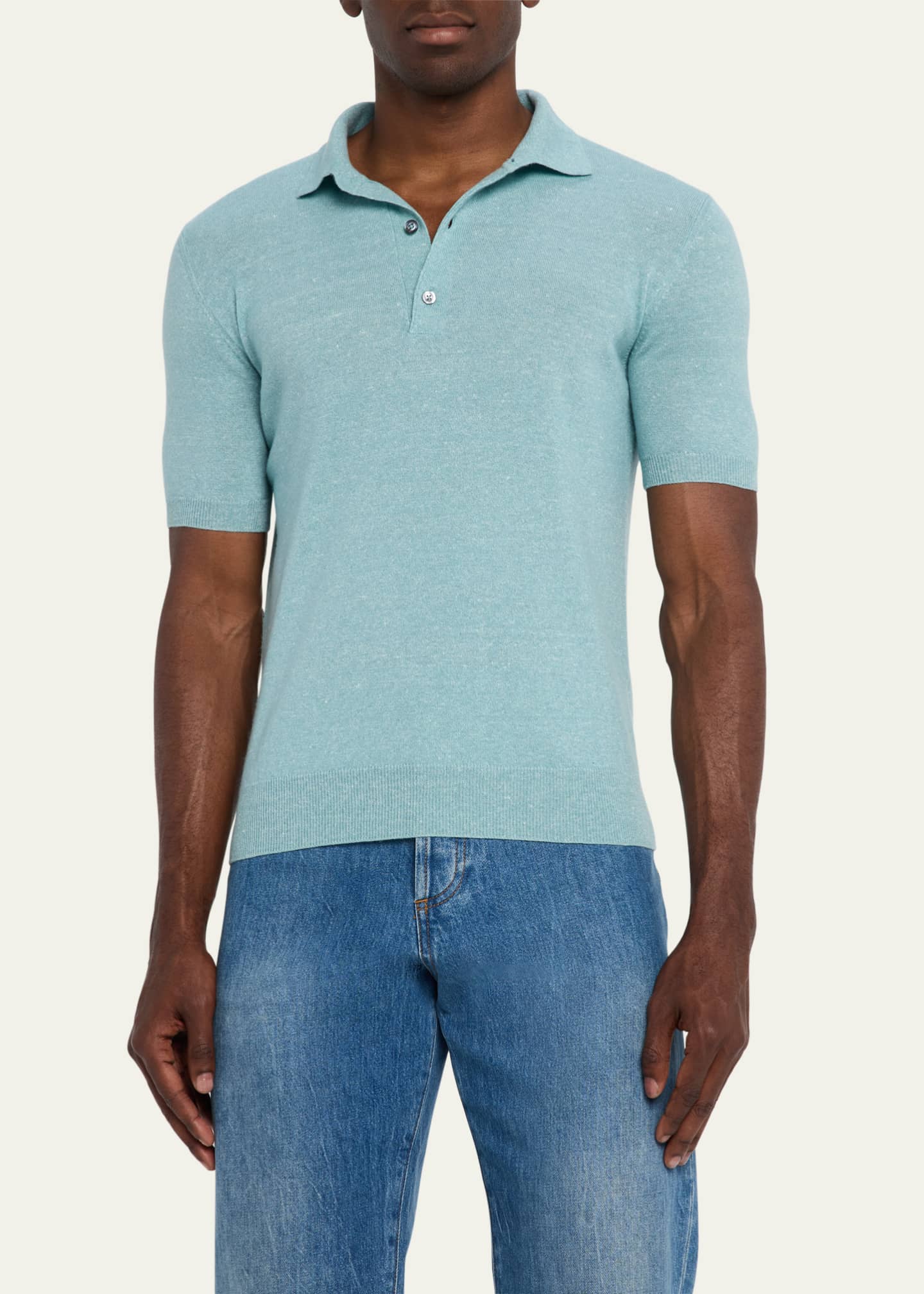 Bergdorf Goodman Men's Cashmere and Linen Short-Sleeve Polo Sweater Image 4 of 5