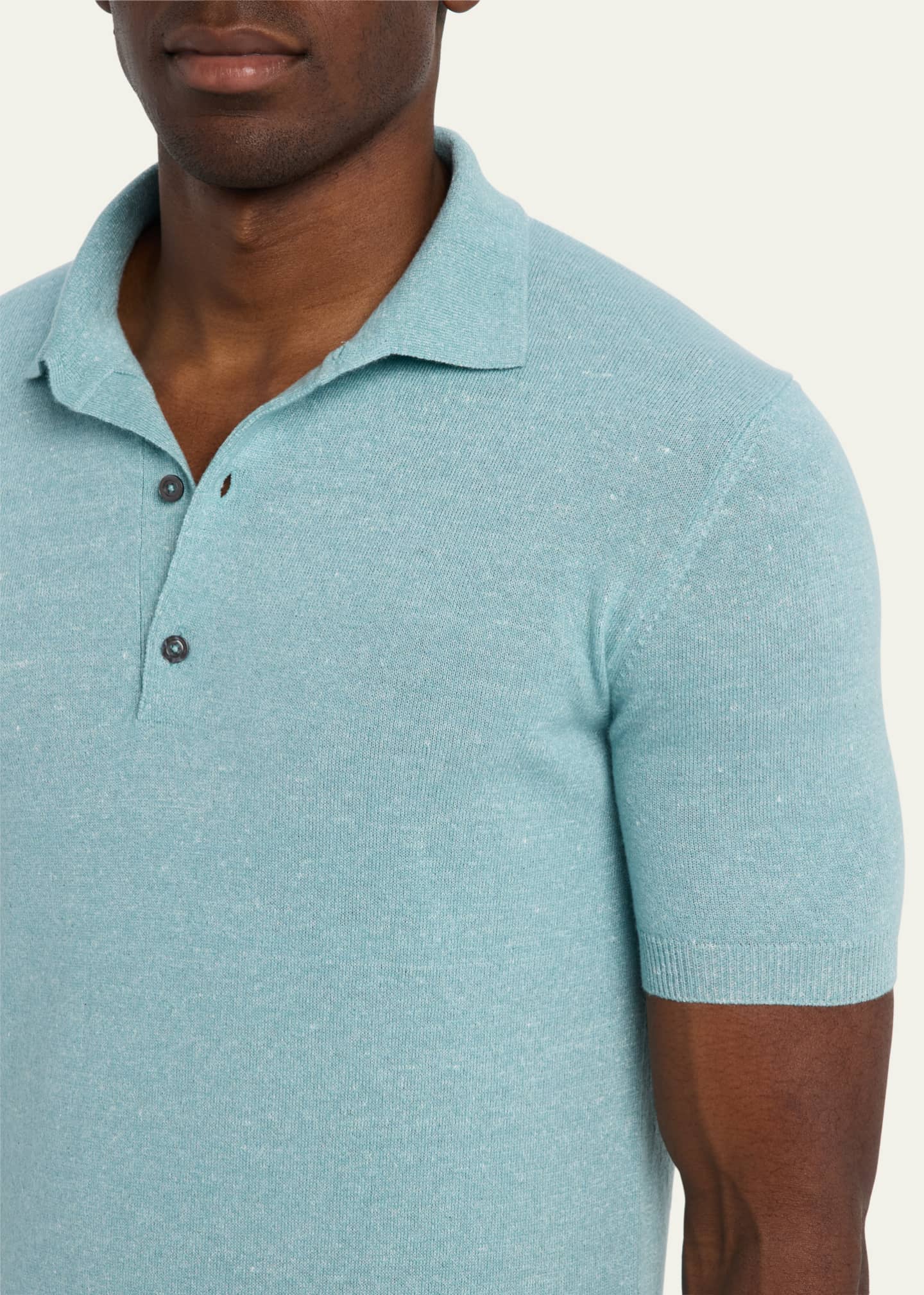 Bergdorf Goodman Men's Cashmere and Linen Short-Sleeve Polo Sweater Image 5 of 5