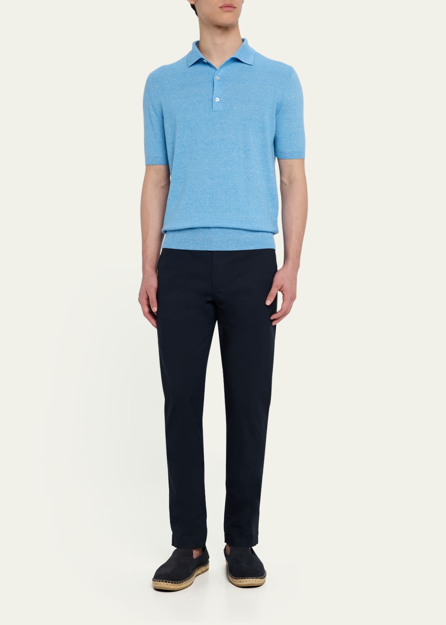 Bergdorf Goodman Men's Cashmere and Linen Short-Sleeve Polo Sweater Image 2 of 5