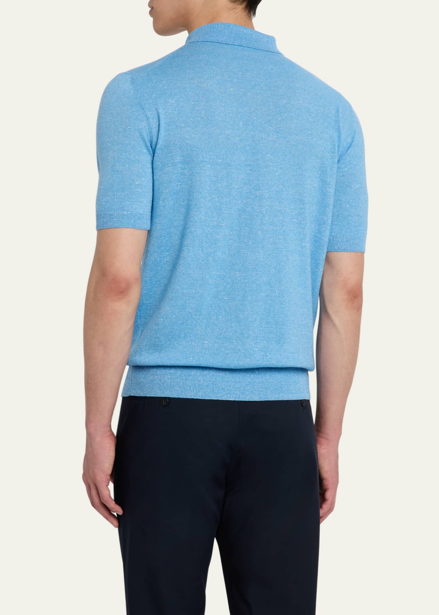 Bergdorf Goodman Men's Cashmere and Linen Short-Sleeve Polo Sweater Image 3 of 5