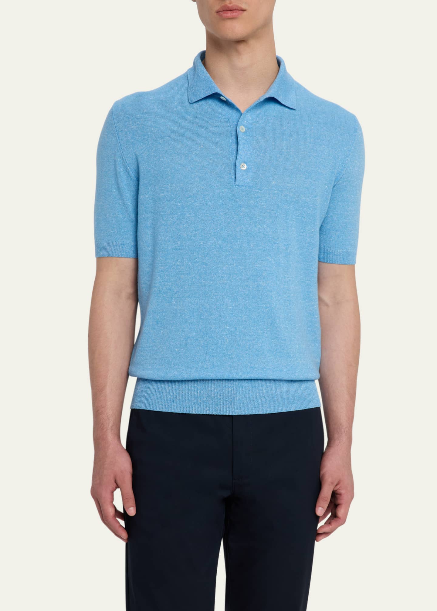 Bergdorf Goodman Men's Cashmere and Linen Short-Sleeve Polo Sweater Image 4 of 5